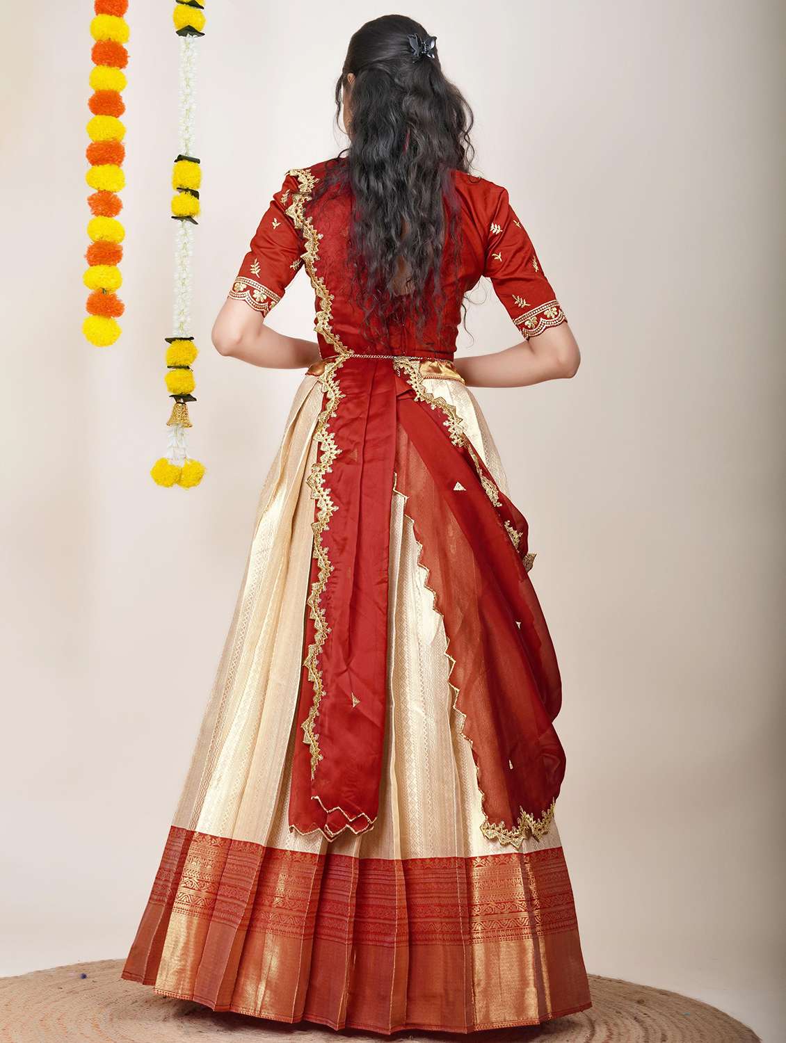 women self design south indian style unstitched lehenga choli - 22240740 -  Standard Image - 1