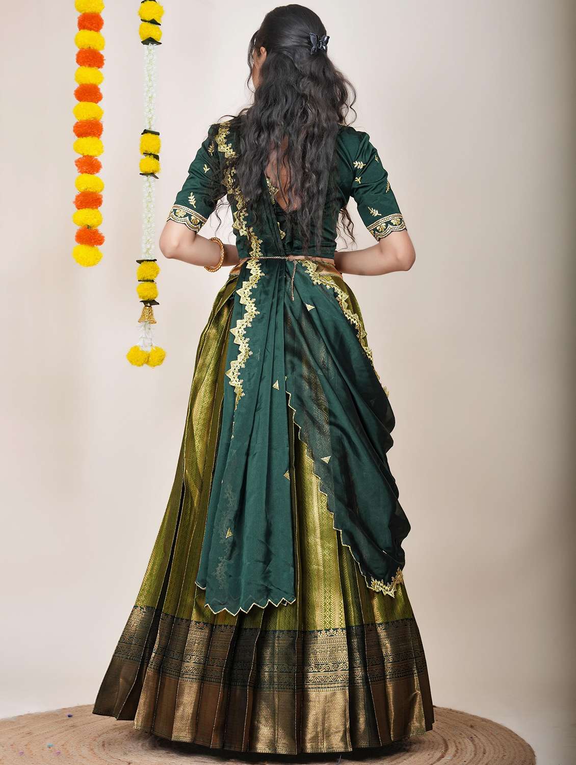 women self design south indian style unstitched lehenga choli - 22240742 -  Standard Image - 1