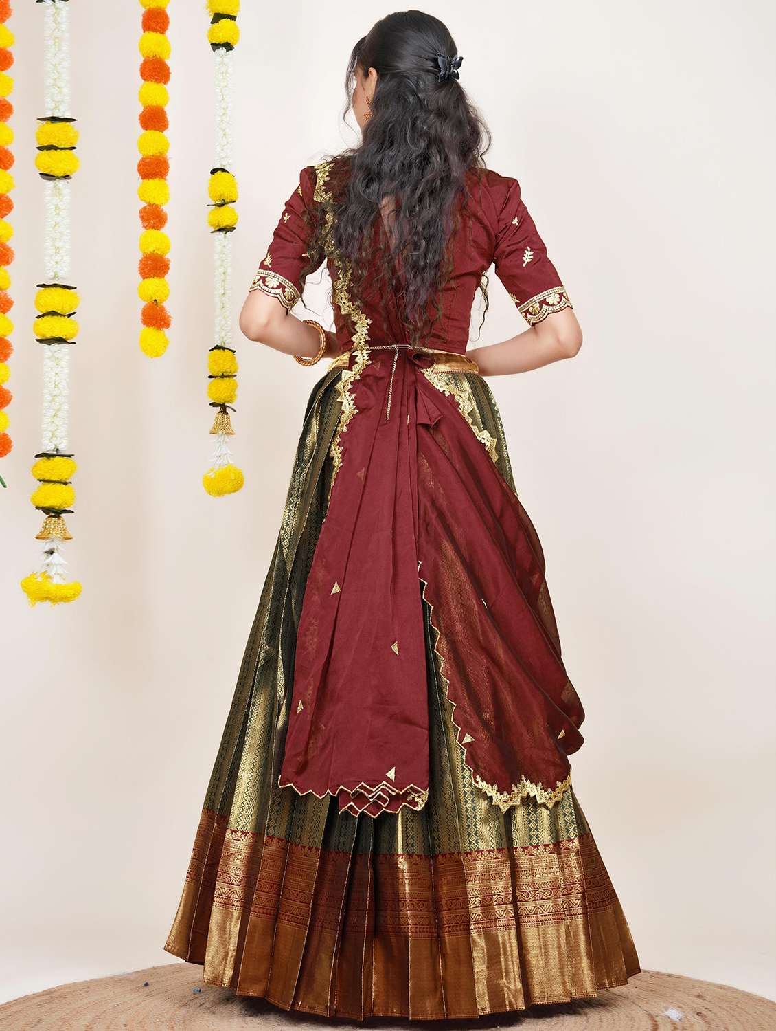 women self design south indian style unstitched lehenga choli - 22240745 -  Standard Image - 1