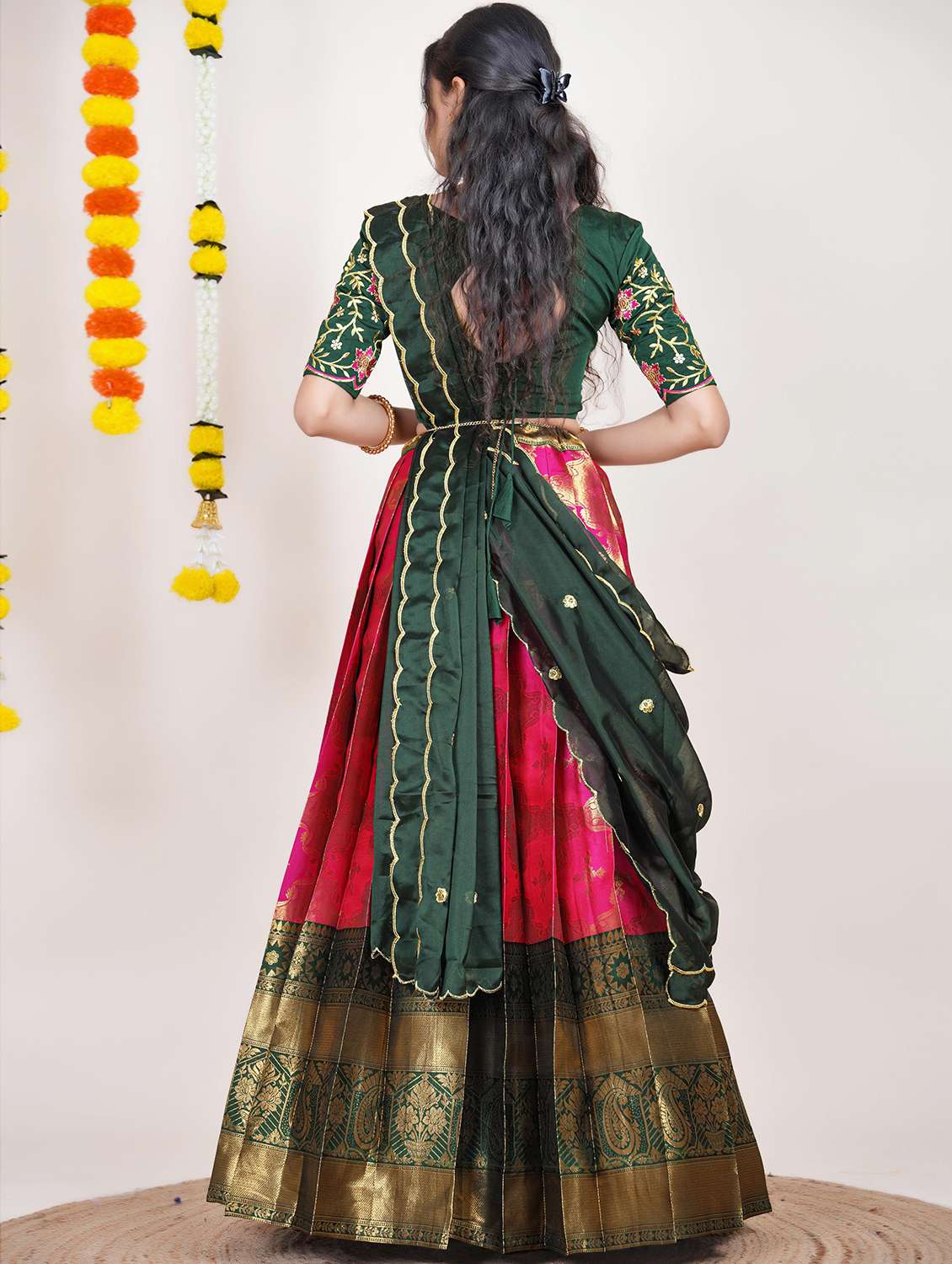 women self design south indian style unstitched lehenga choli - 22240748 -  Standard Image - 1