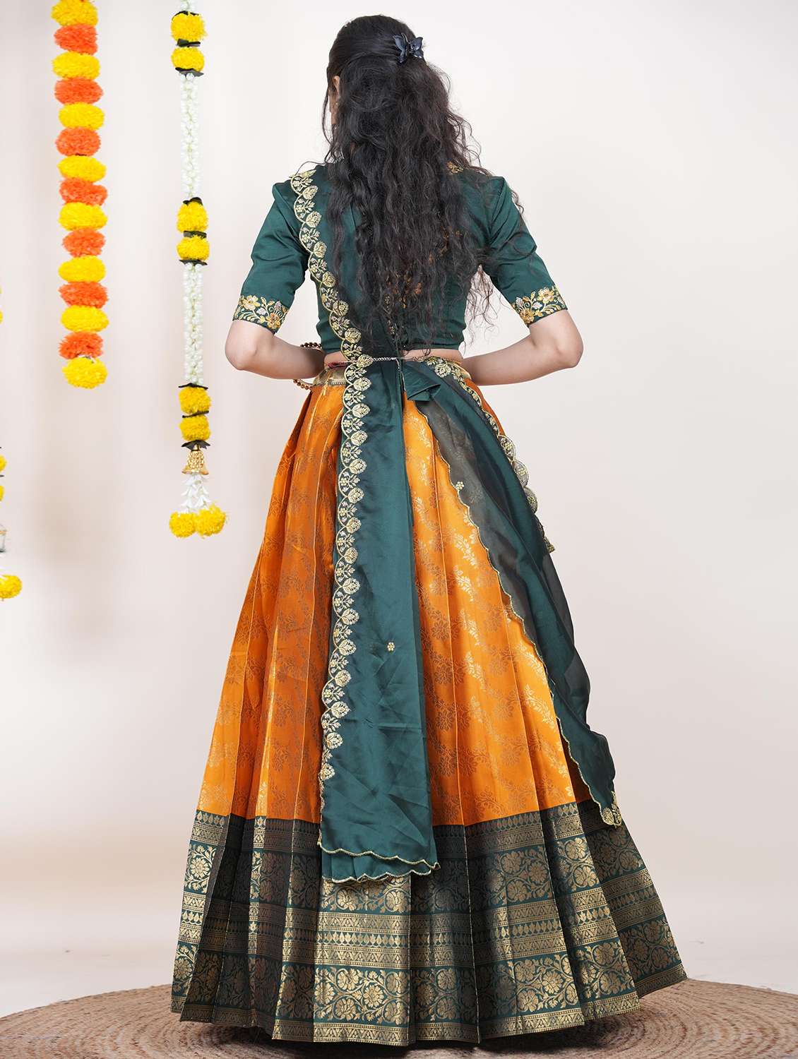 women self design south indian style unstitched lehenga choli - 22240753 -  Standard Image - 1