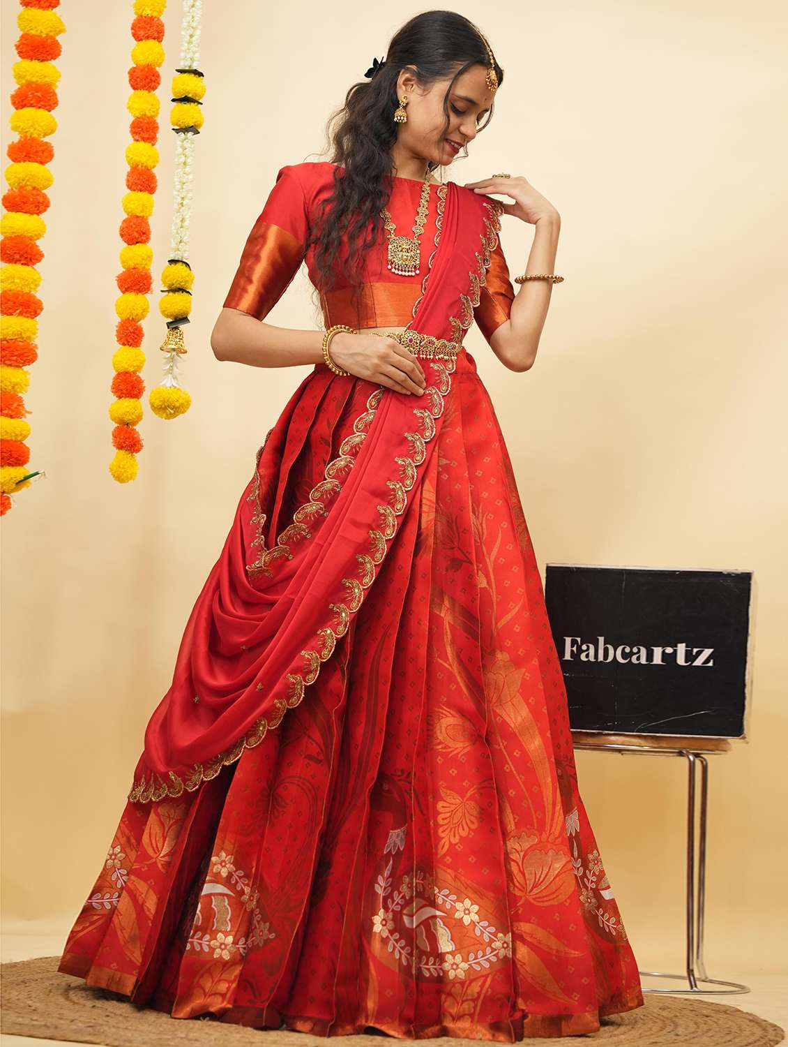 women self design south indian style unstitched lehenga choli - 22240757 -  Standard Image - 1