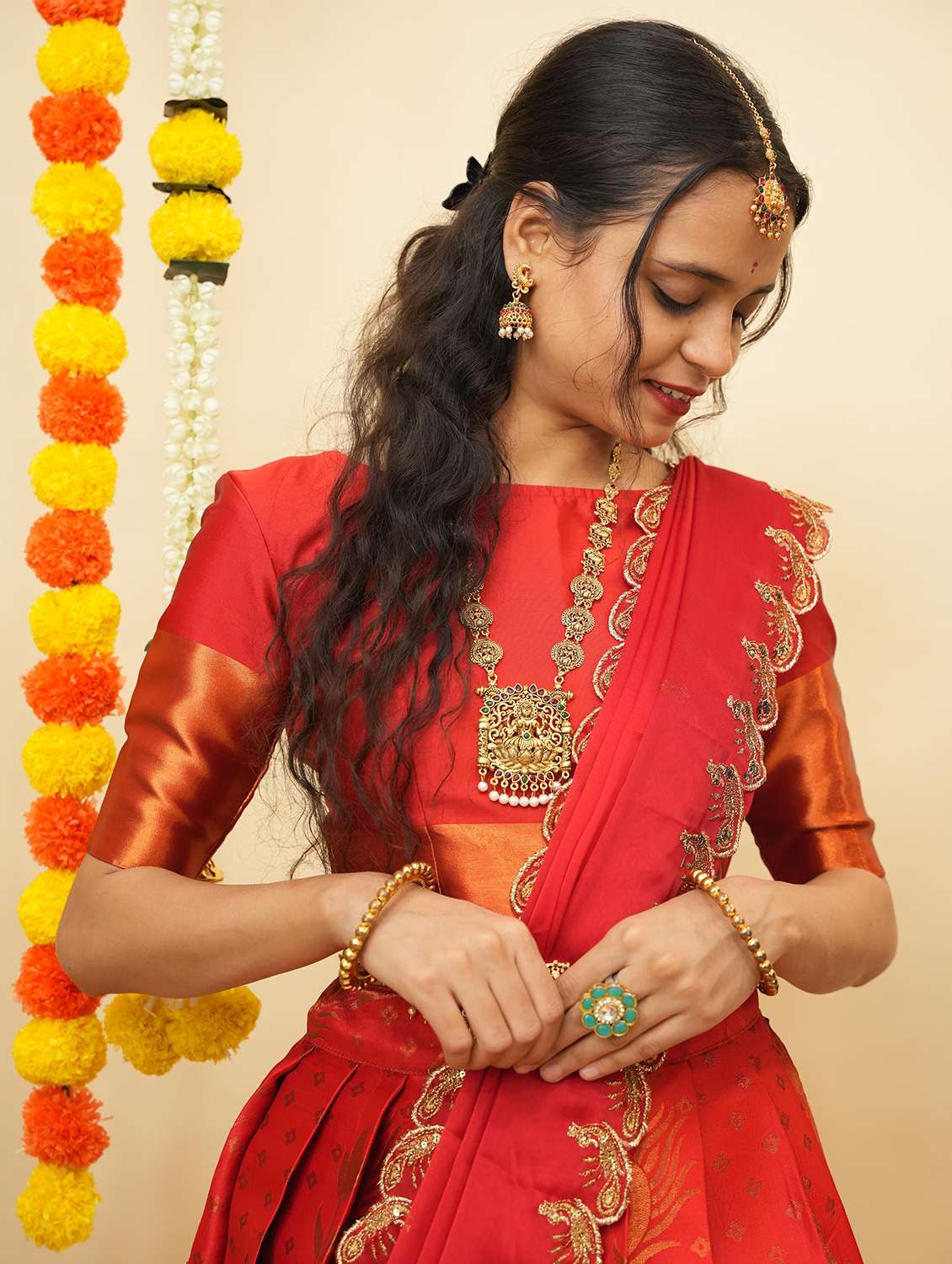 women self design south indian style unstitched lehenga choli - 22240757 -  Standard Image - 4