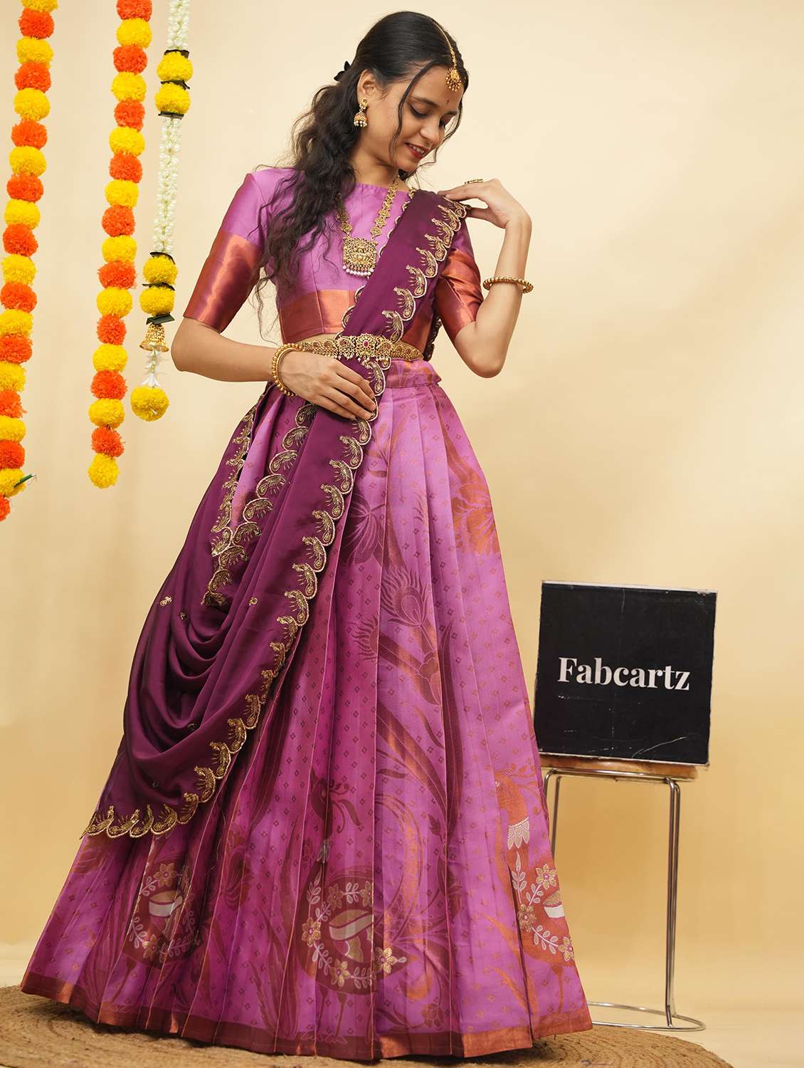 women self design south indian style unstitched lehenga choli - 22240759 -  Standard Image - 1