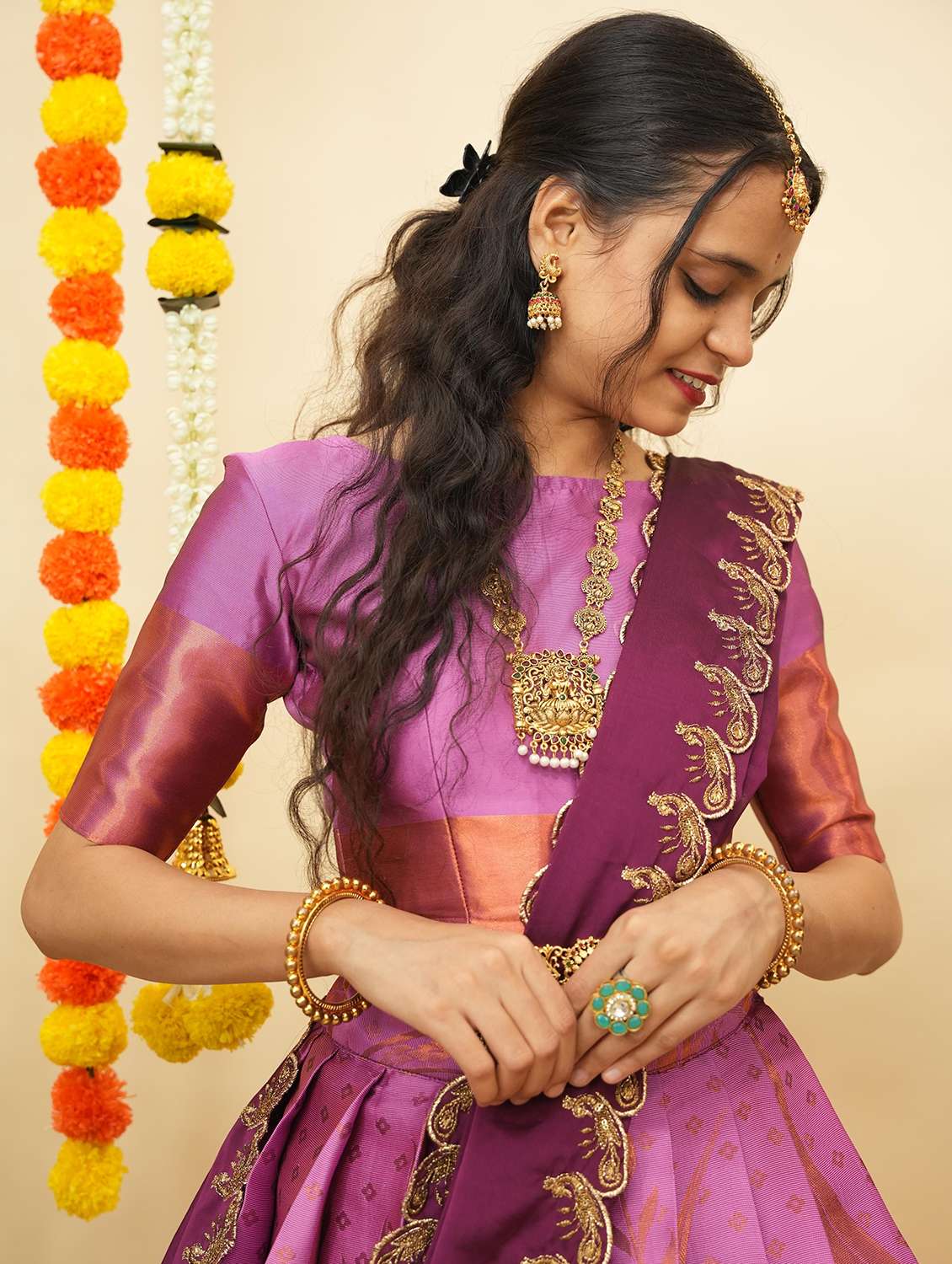 women self design south indian style unstitched lehenga choli - 22240759 -  Standard Image - 4