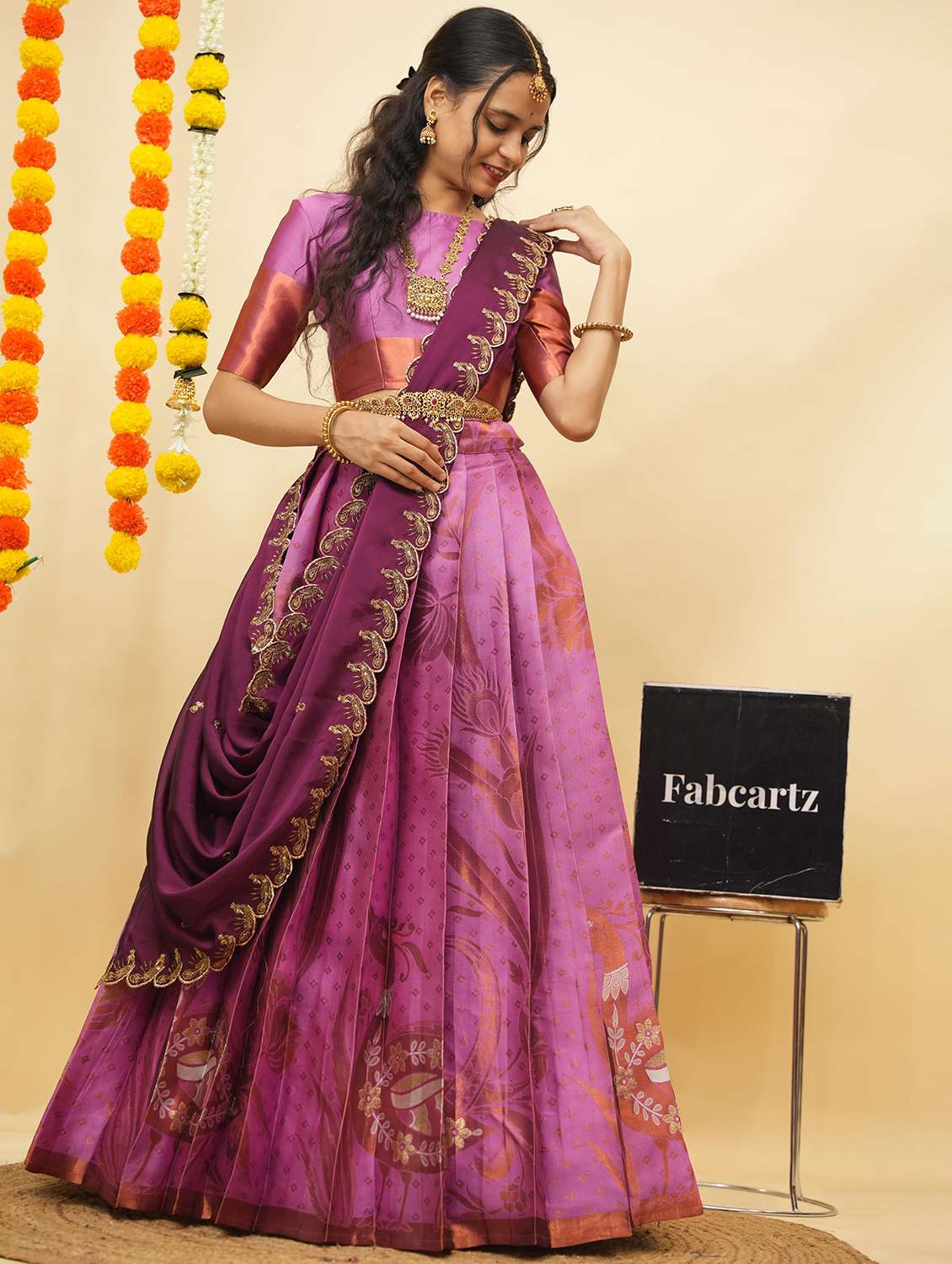 women self design south indian style unstitched lehenga choli