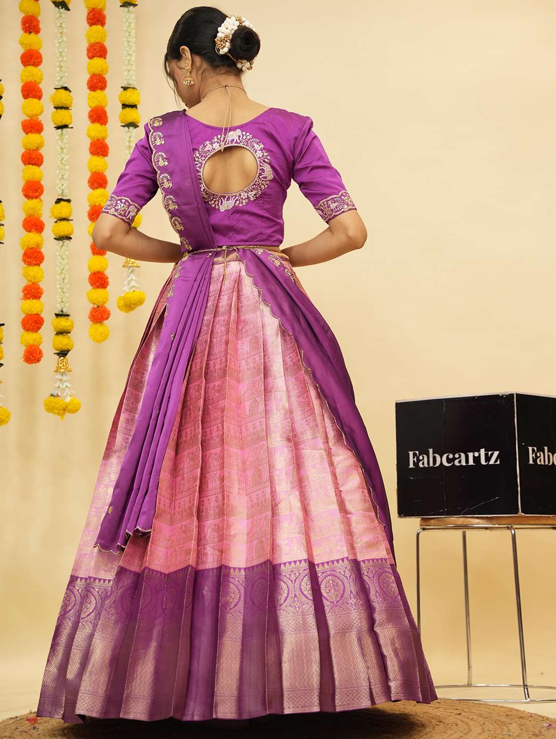 women self design south indian style unstitched lehenga choli - 22240761 -  Standard Image - 1