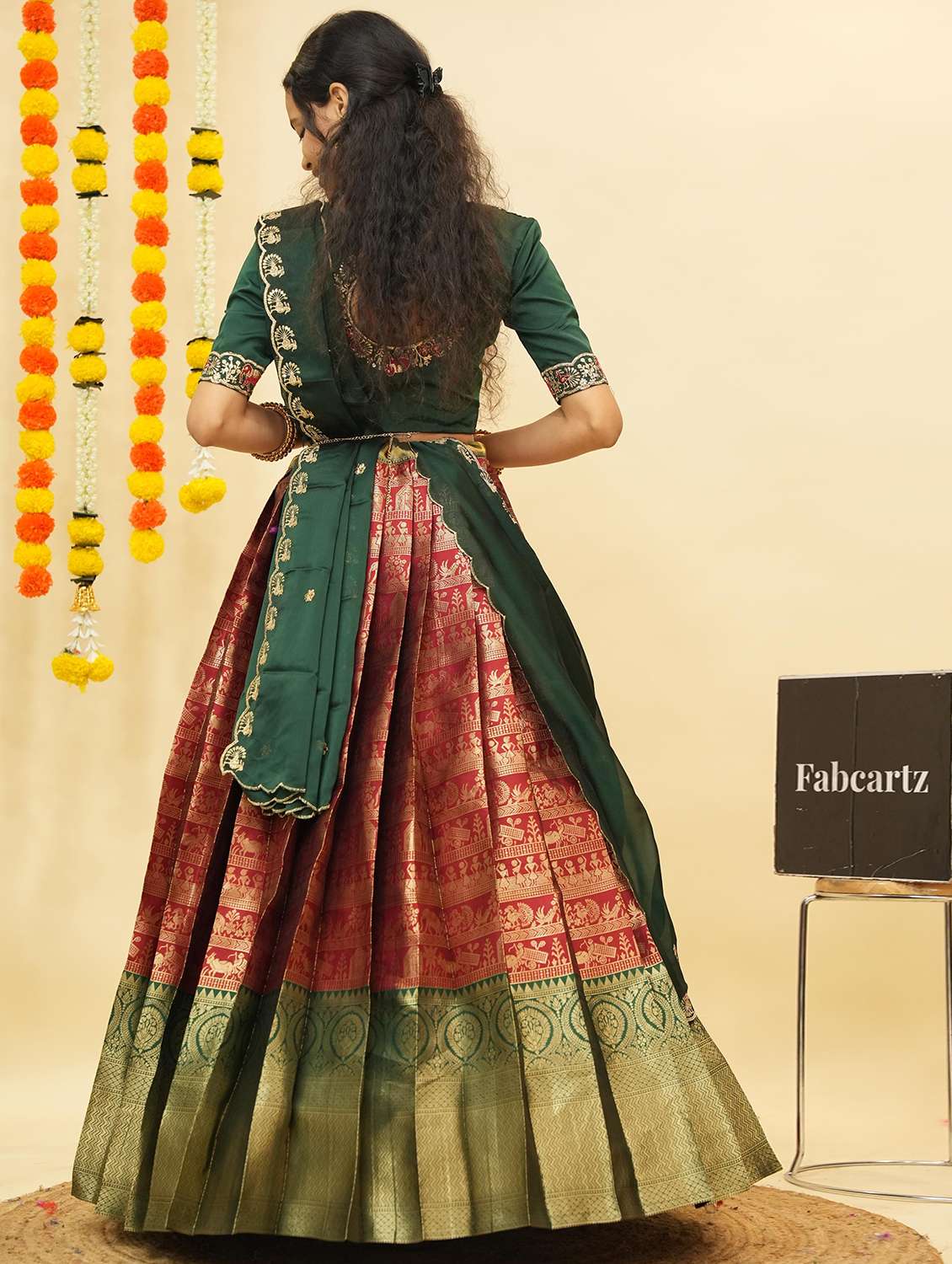 women self design south indian style unstitched lehenga choli - 22240763 -  Standard Image - 1