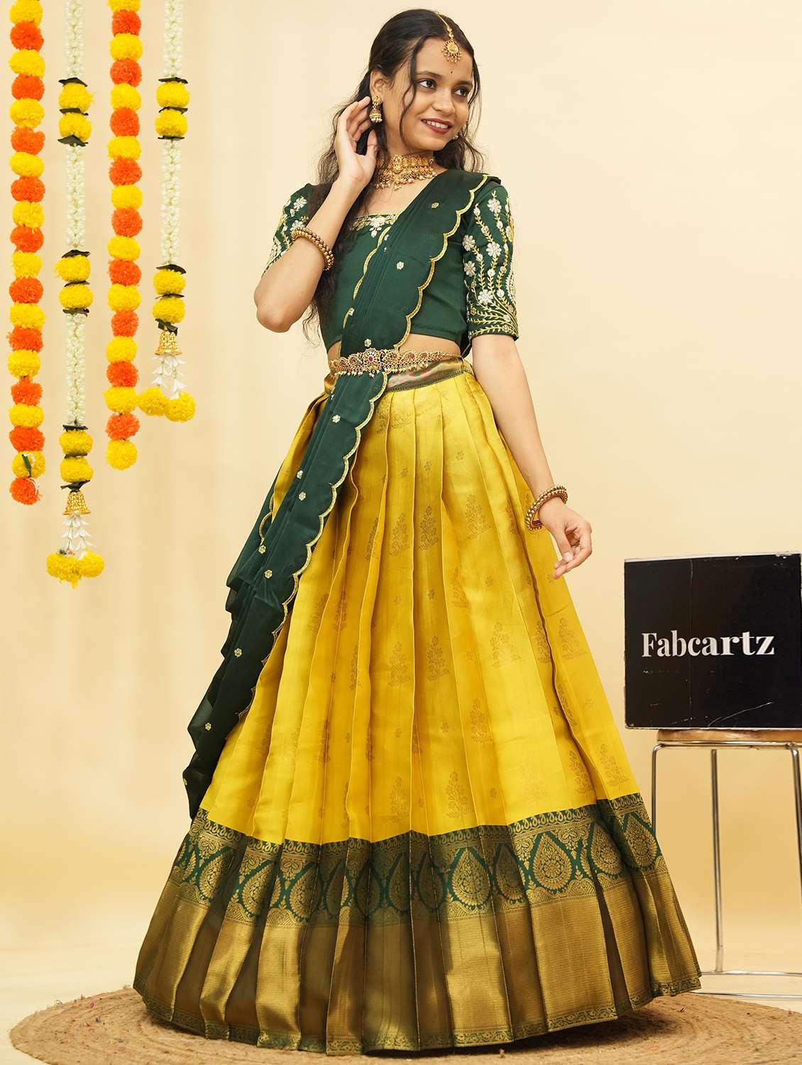 women self design south indian style unstitched lehenga choli - 22240767 -  Standard Image - 1