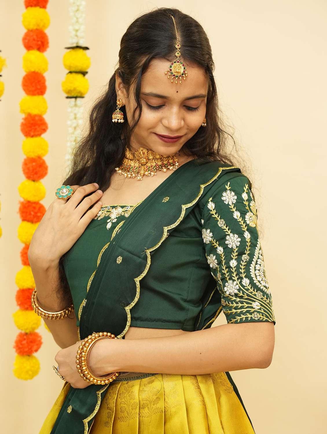 women self design south indian style unstitched lehenga choli - 22240767 -  Standard Image - 4