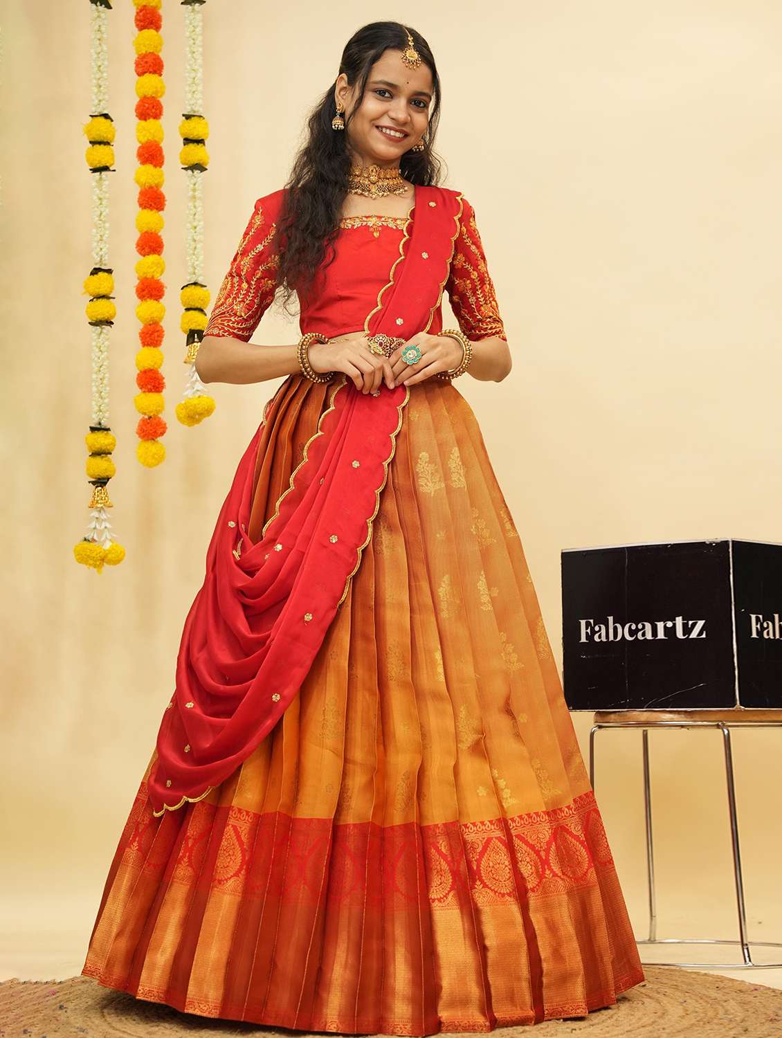 women self design south indian style unstitched lehenga choli