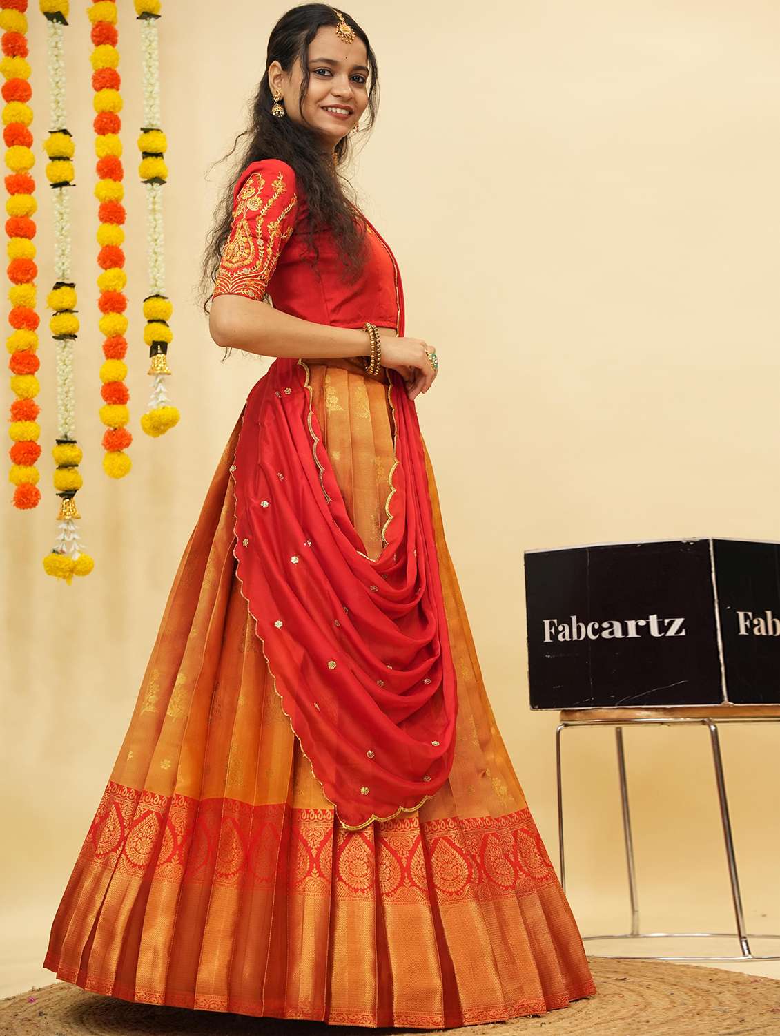 women self design south indian style unstitched lehenga choli - 22240769 -  Standard Image - 1