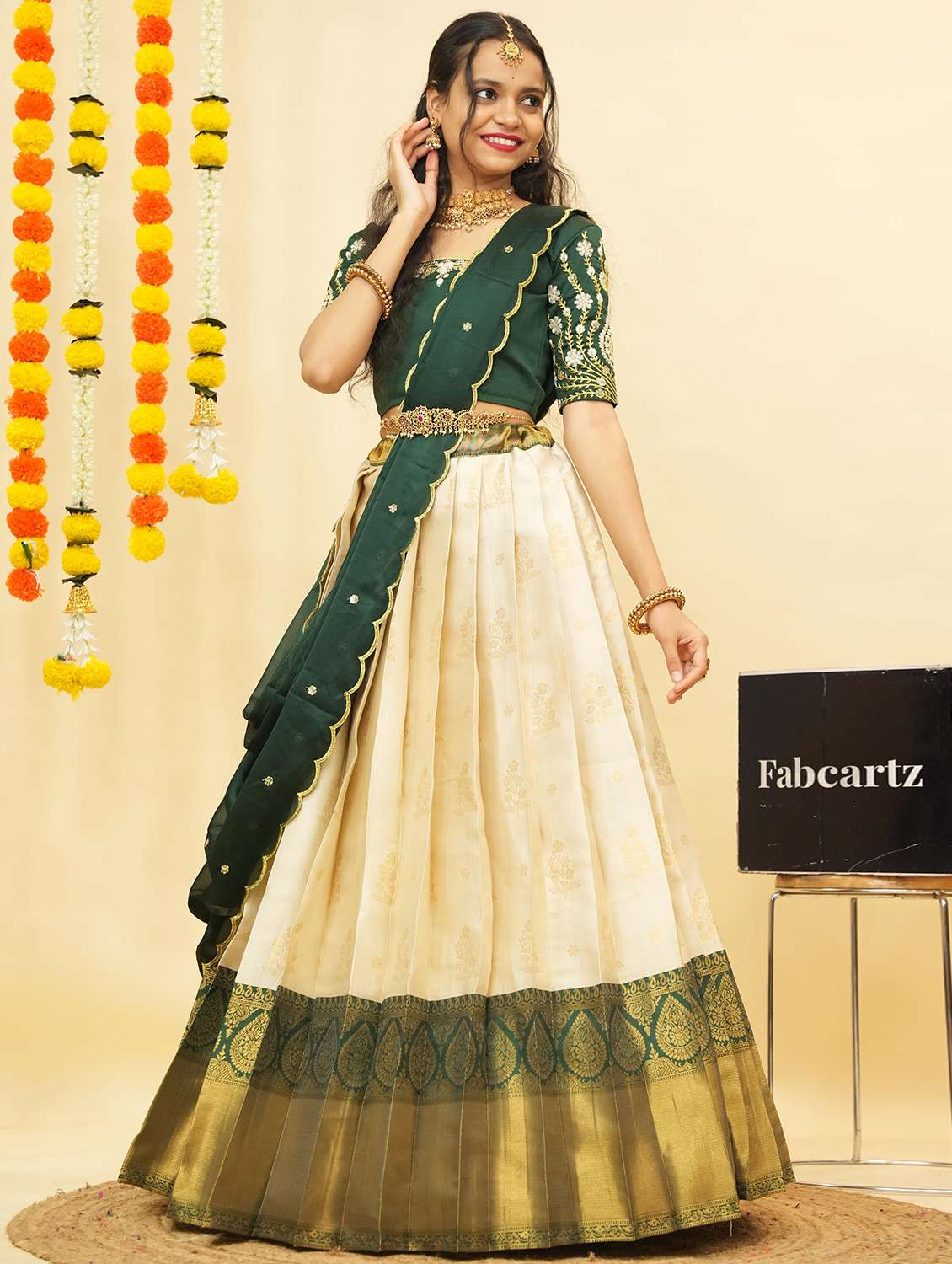 women self design south indian style unstitched lehenga choli - 22240771 -  Standard Image - 1