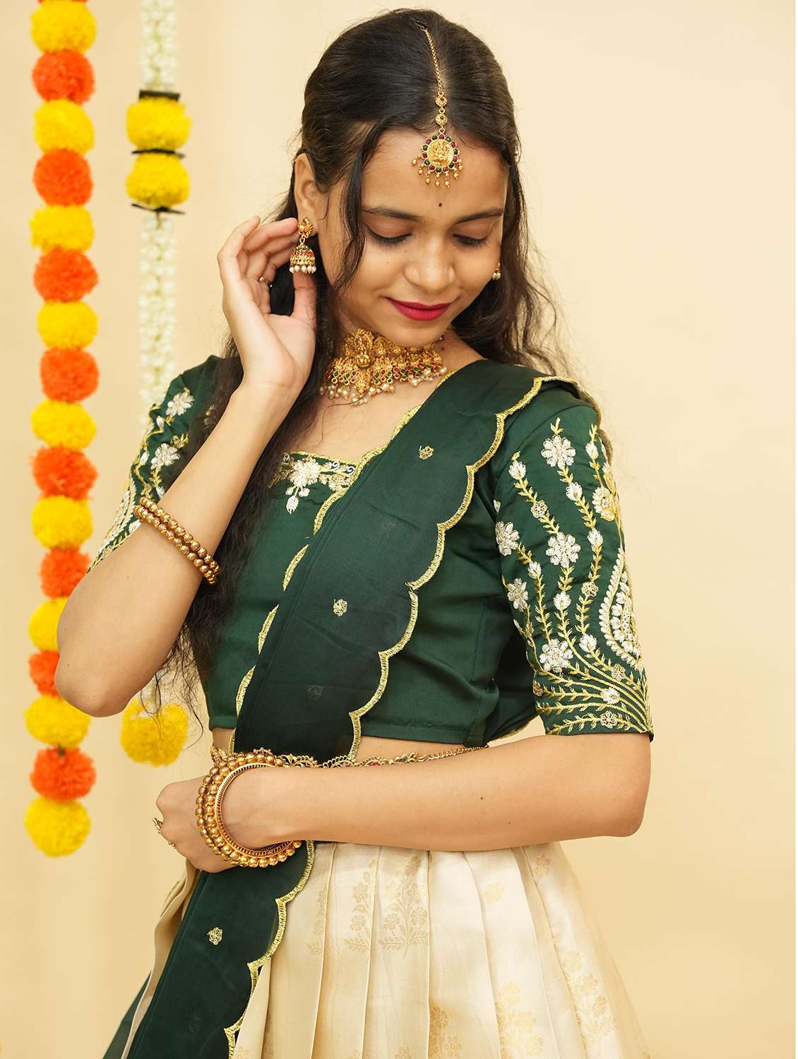 women self design south indian style unstitched lehenga choli - 22240771 -  Standard Image - 4