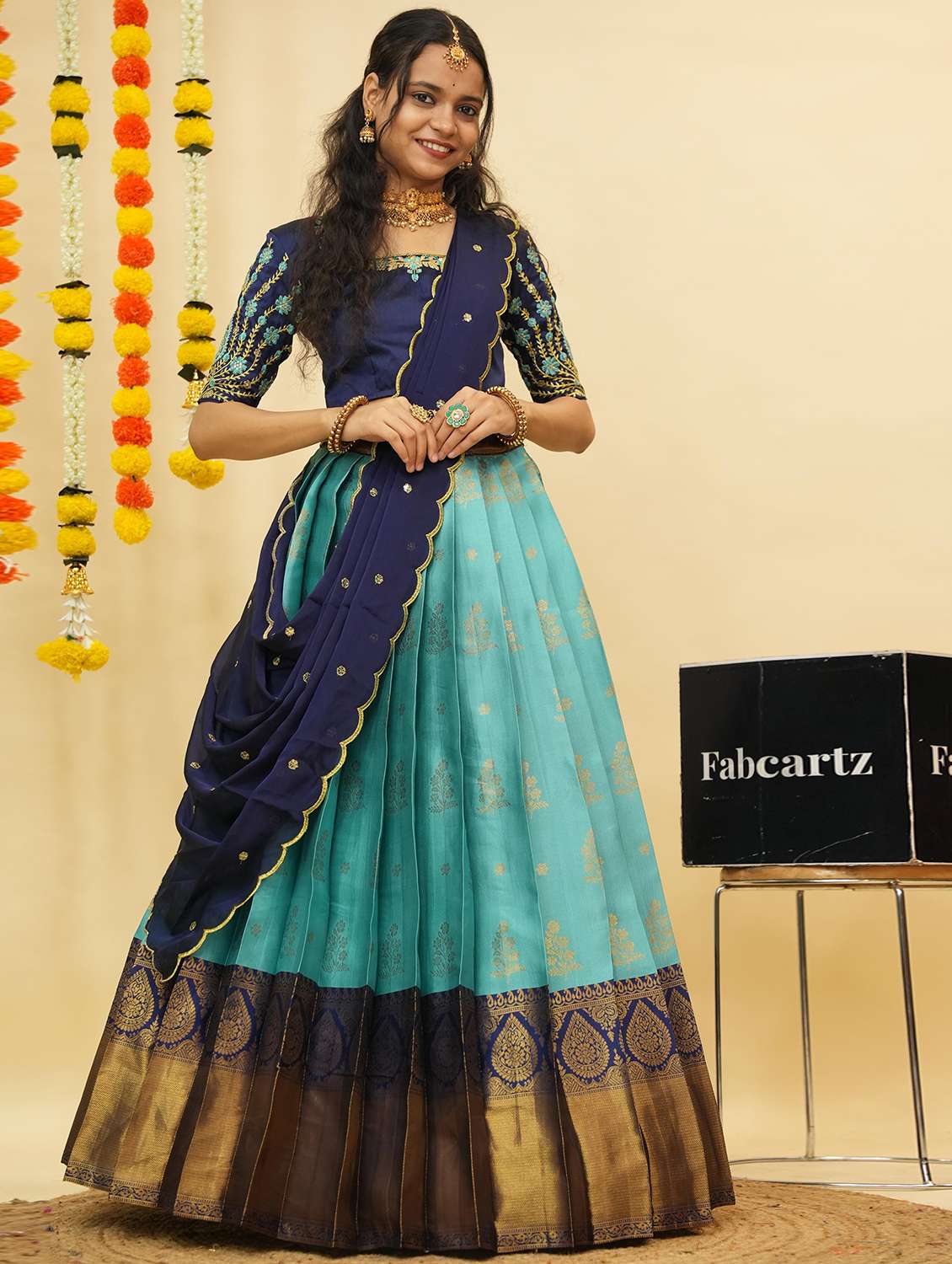 women self design south indian style unstitched lehenga choli