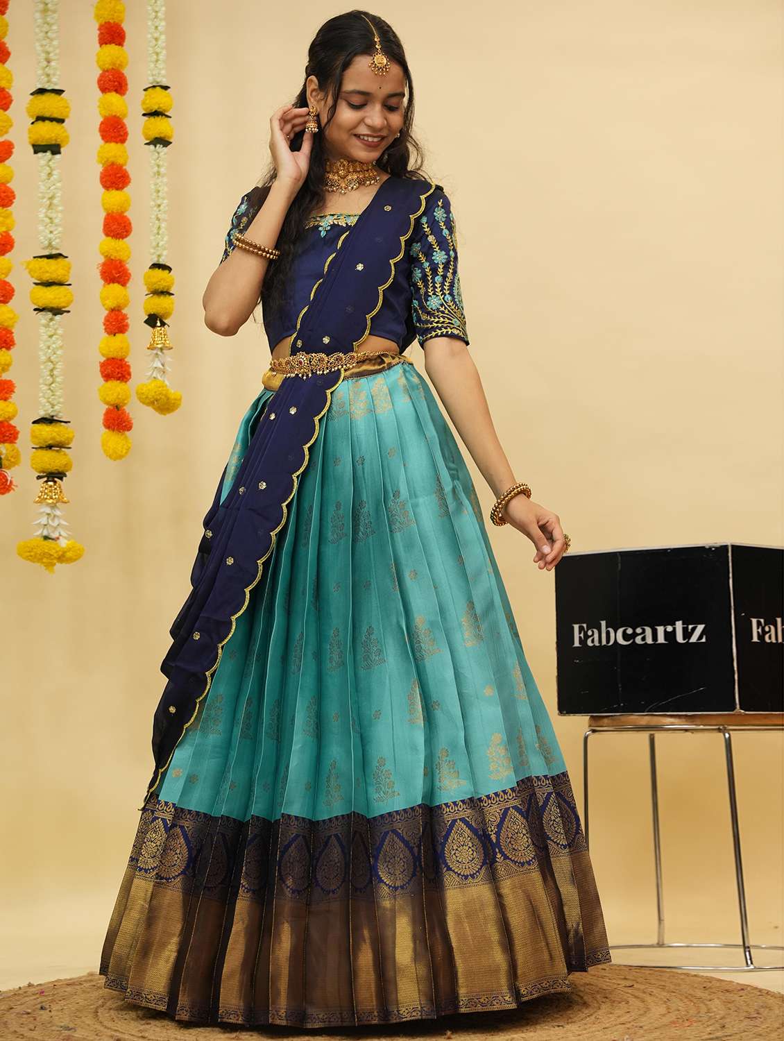 women self design south indian style unstitched lehenga choli - 22240773 -  Standard Image - 1