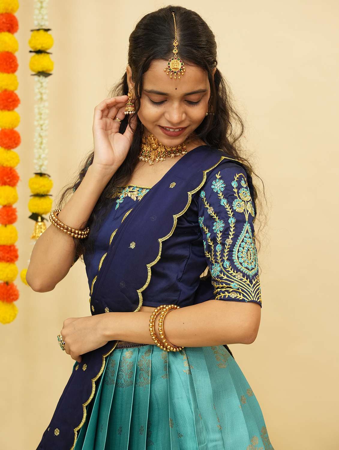 women self design south indian style unstitched lehenga choli - 22240773 -  Standard Image - 4