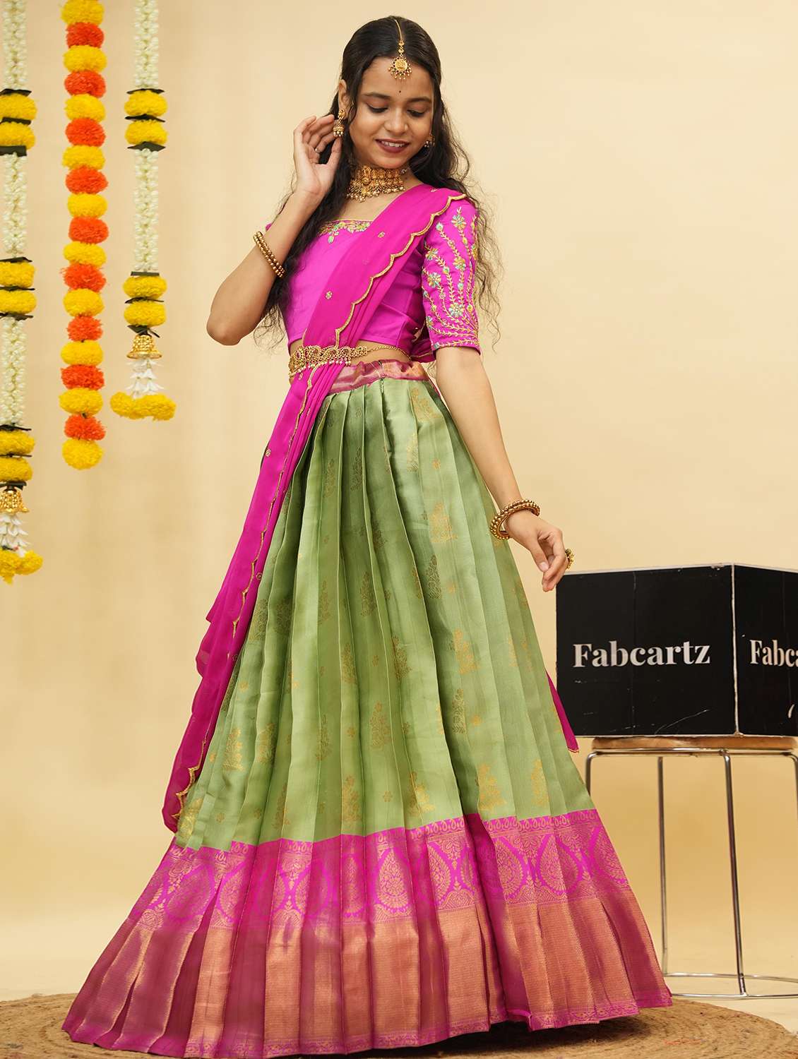 women self design south indian style unstitched lehenga choli - 22240775 -  Standard Image - 1