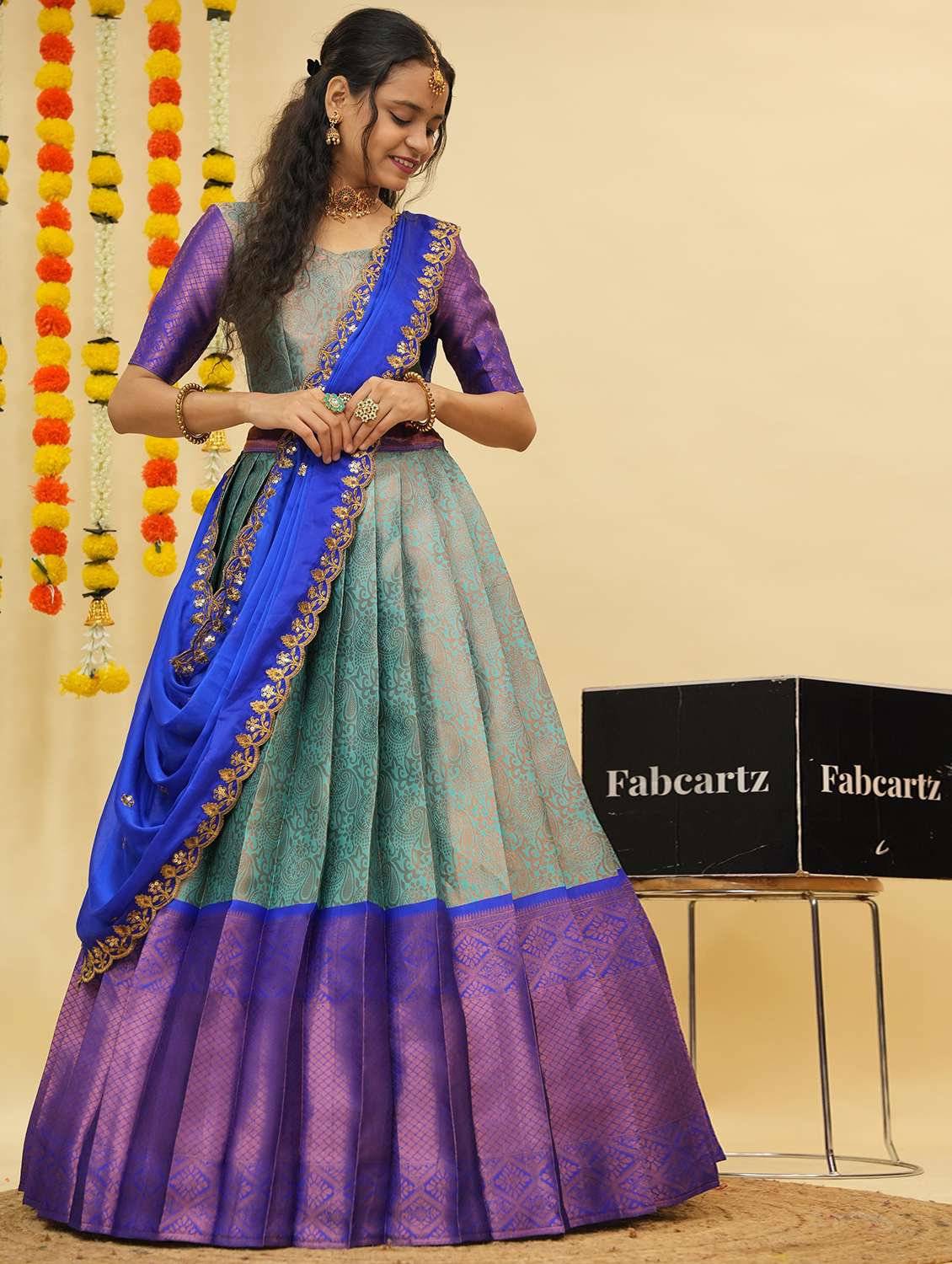 women self design south indian style unstitched lehenga choli - 22240778 -  Standard Image - 1