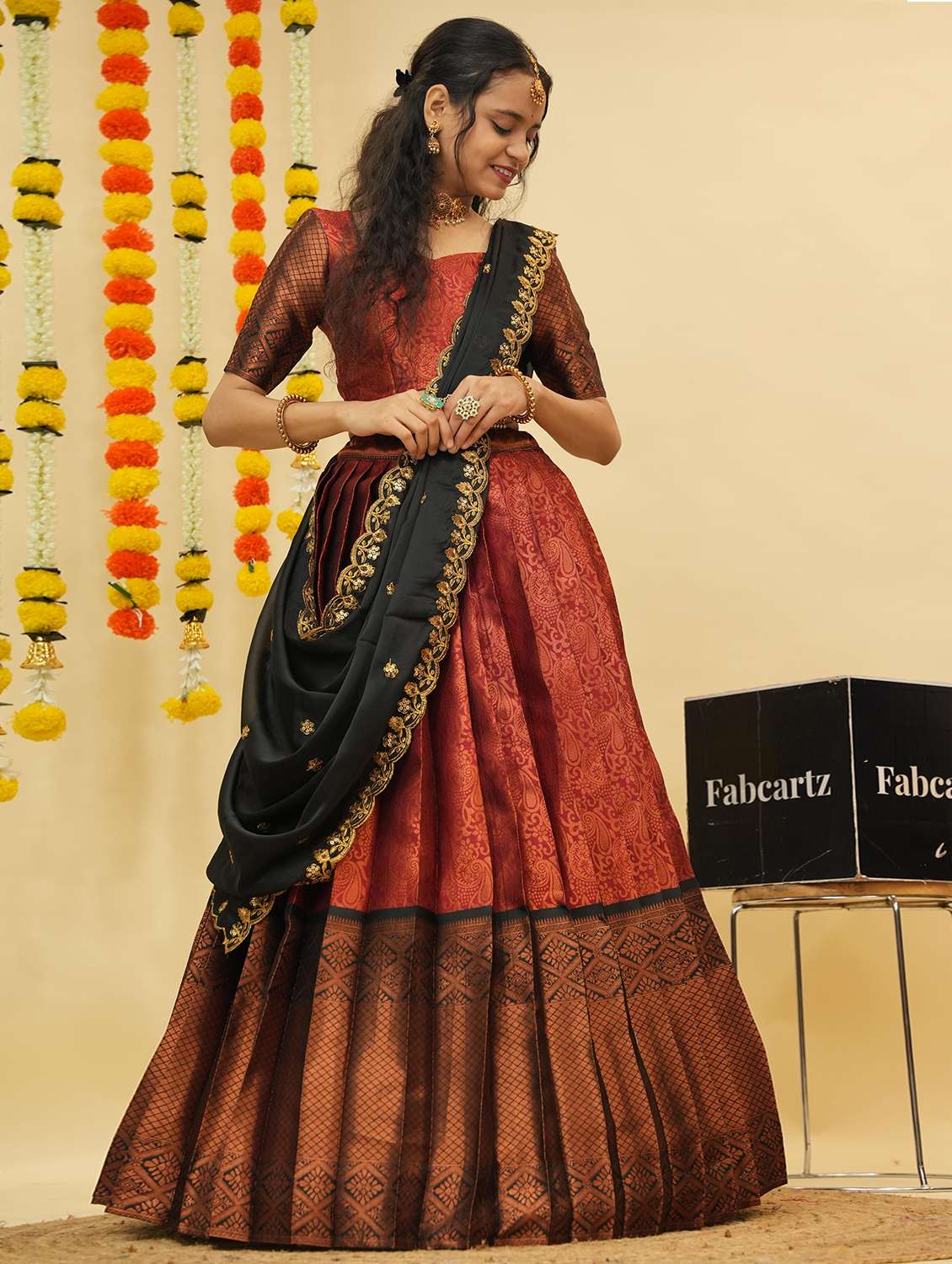 women self design south indian style unstitched lehenga choli - 22240780 -  Standard Image - 1