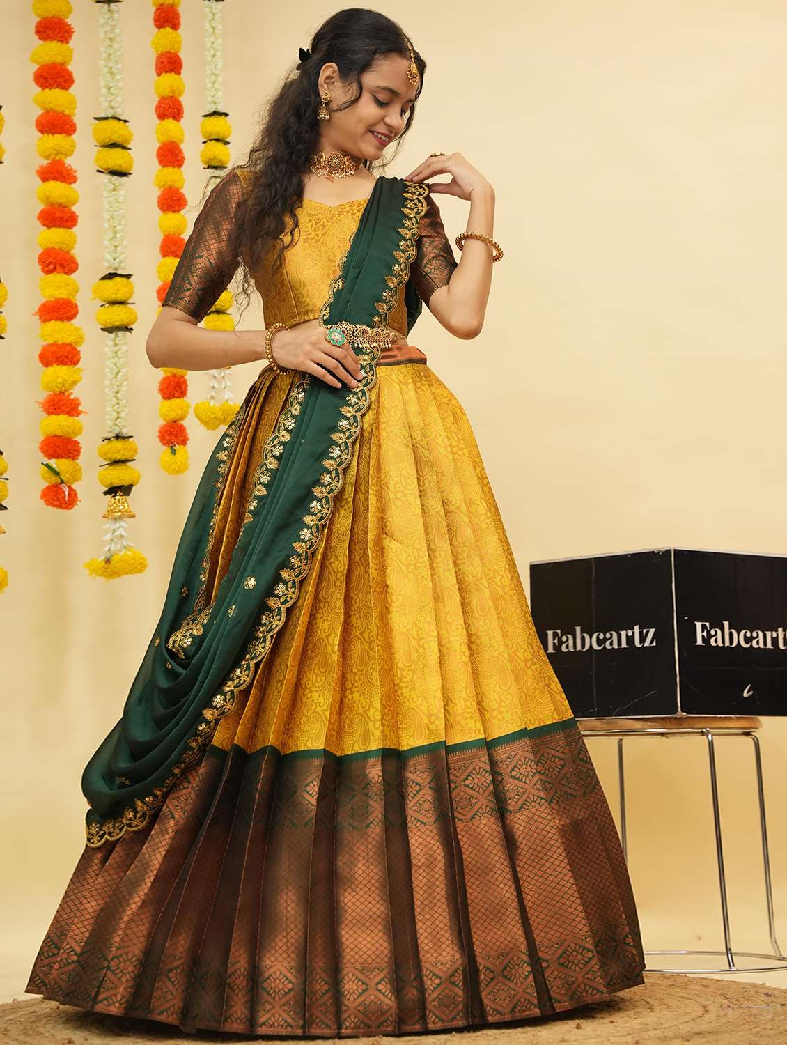 women self design south indian style unstitched lehenga choli - 22240782 -  Standard Image - 1