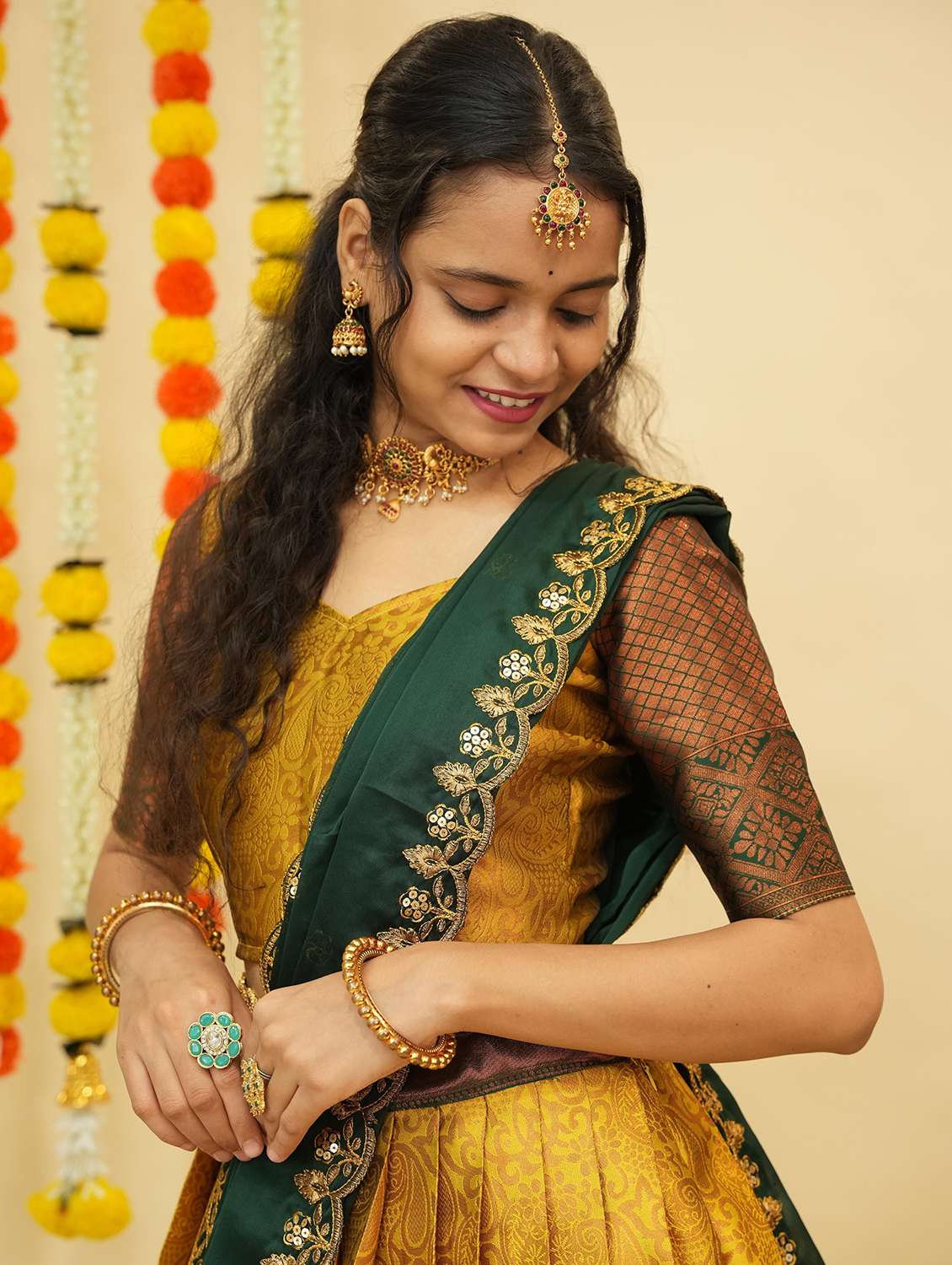 women self design south indian style unstitched lehenga choli - 22240782 -  Standard Image - 4