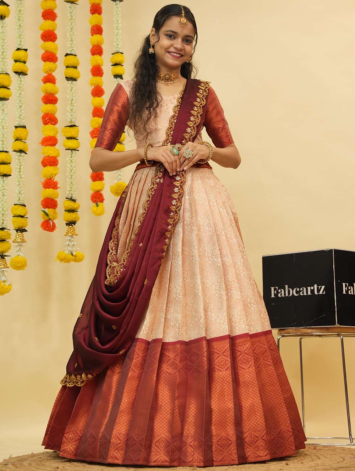 women self design south indian style unstitched lehenga choli