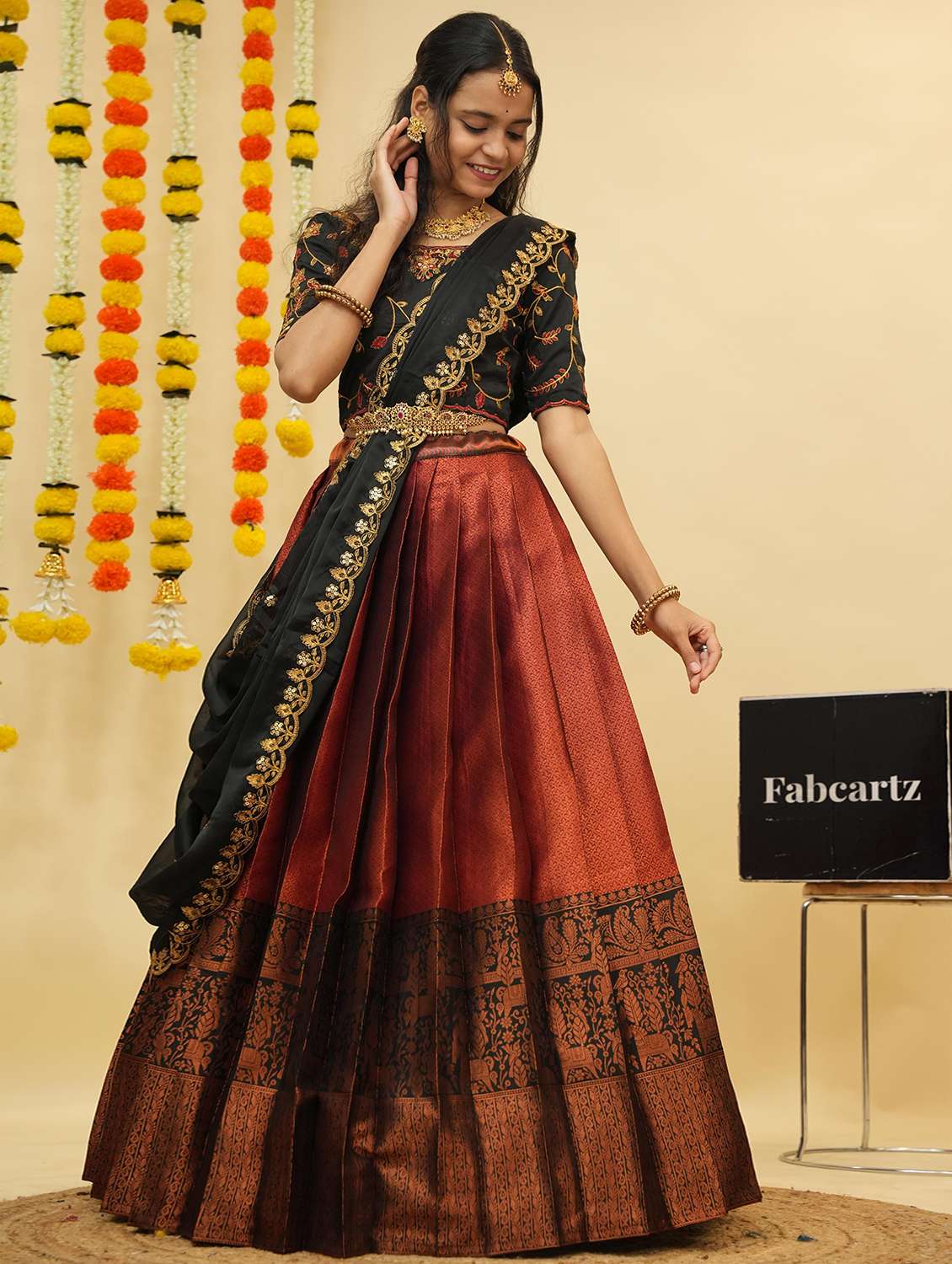 women self design south indian style unstitched lehenga choli - 22240793 -  Standard Image - 1