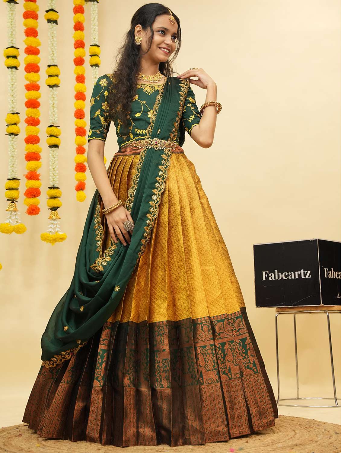 women self design south indian style unstitched lehenga choli - 22240795 -  Standard Image - 1