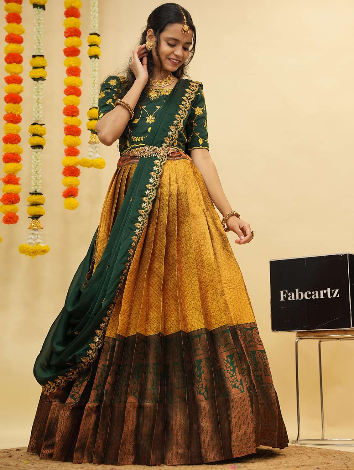 women self design south indian style unstitched lehenga choli - 22240795 -  Standard Image - 4