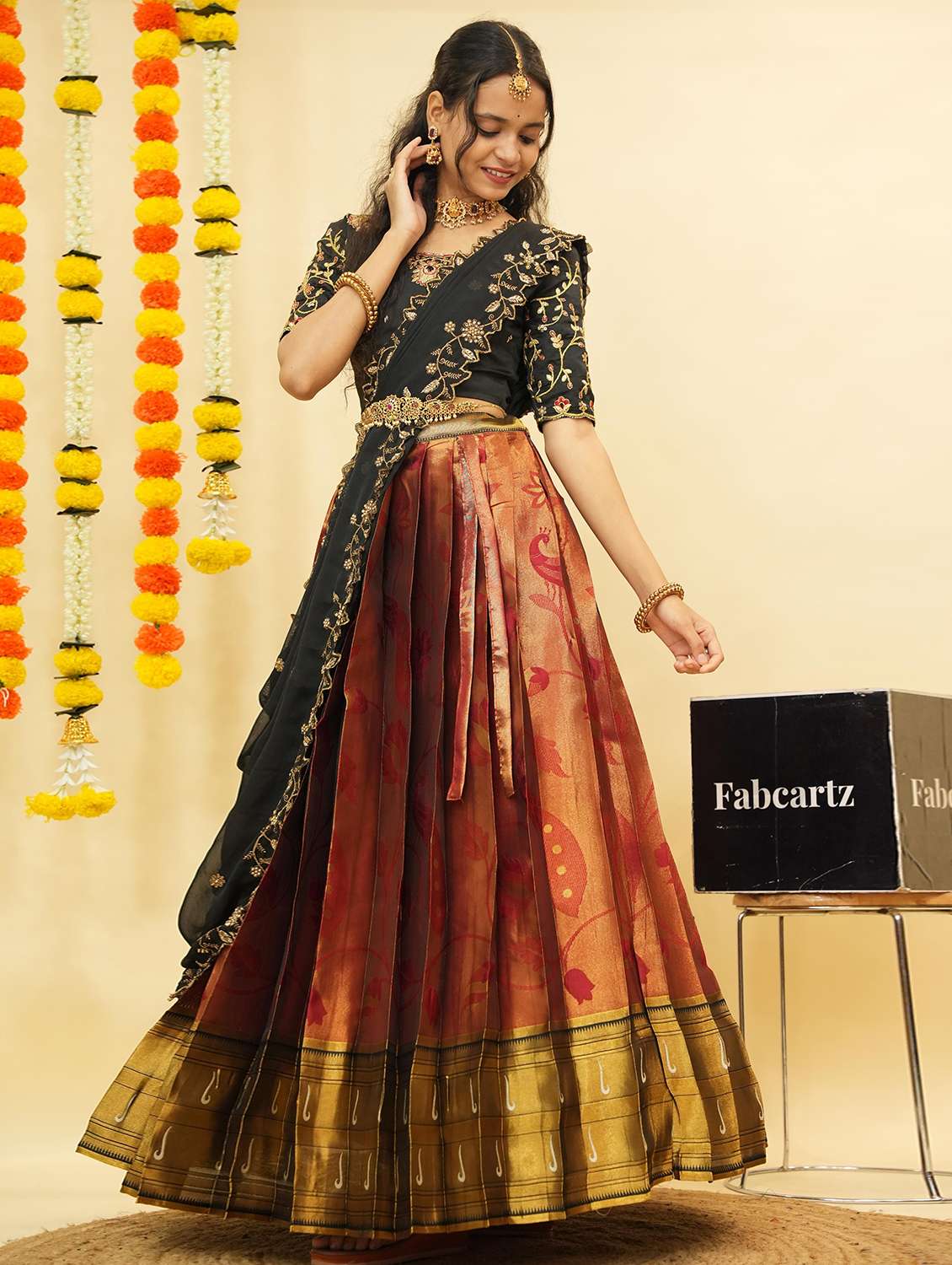 women self design south indian style unstitched lehenga choli - 22240797 -  Standard Image - 1