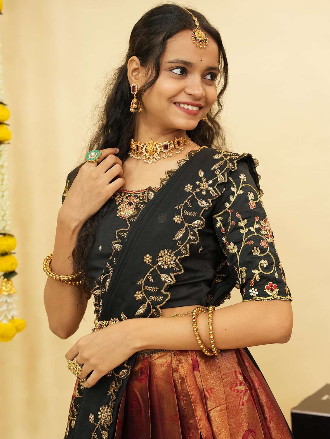 women self design south indian style unstitched lehenga choli - 22240797 -  Standard Image - 4