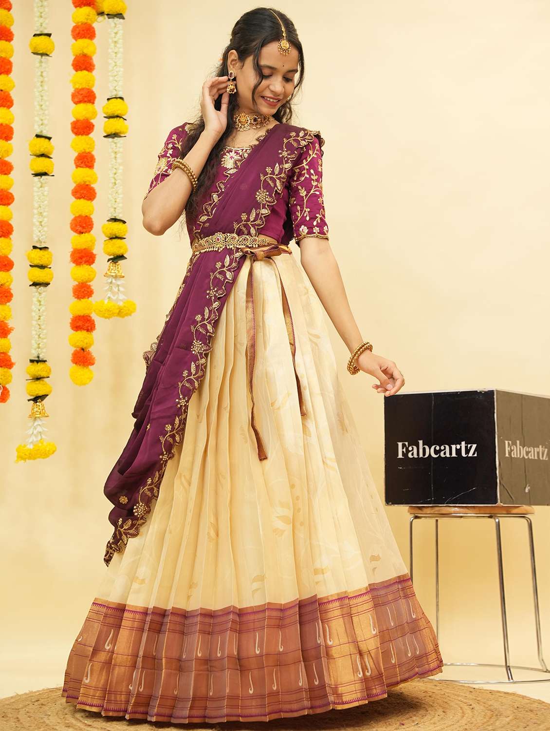 women self design south indian style unstitched lehenga choli - 22240801 -  Standard Image - 1