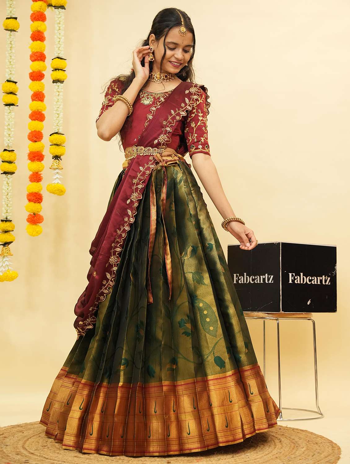 women self design south indian style unstitched lehenga choli - 22240803 -  Standard Image - 1