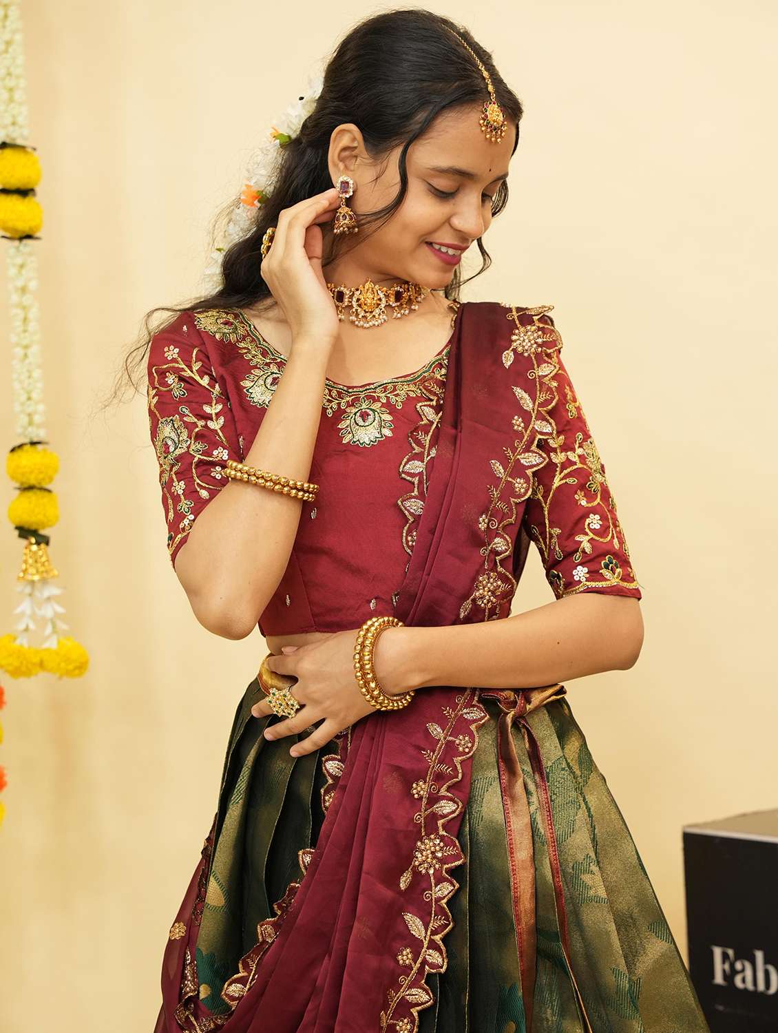 women self design south indian style unstitched lehenga choli - 22240803 -  Standard Image - 4