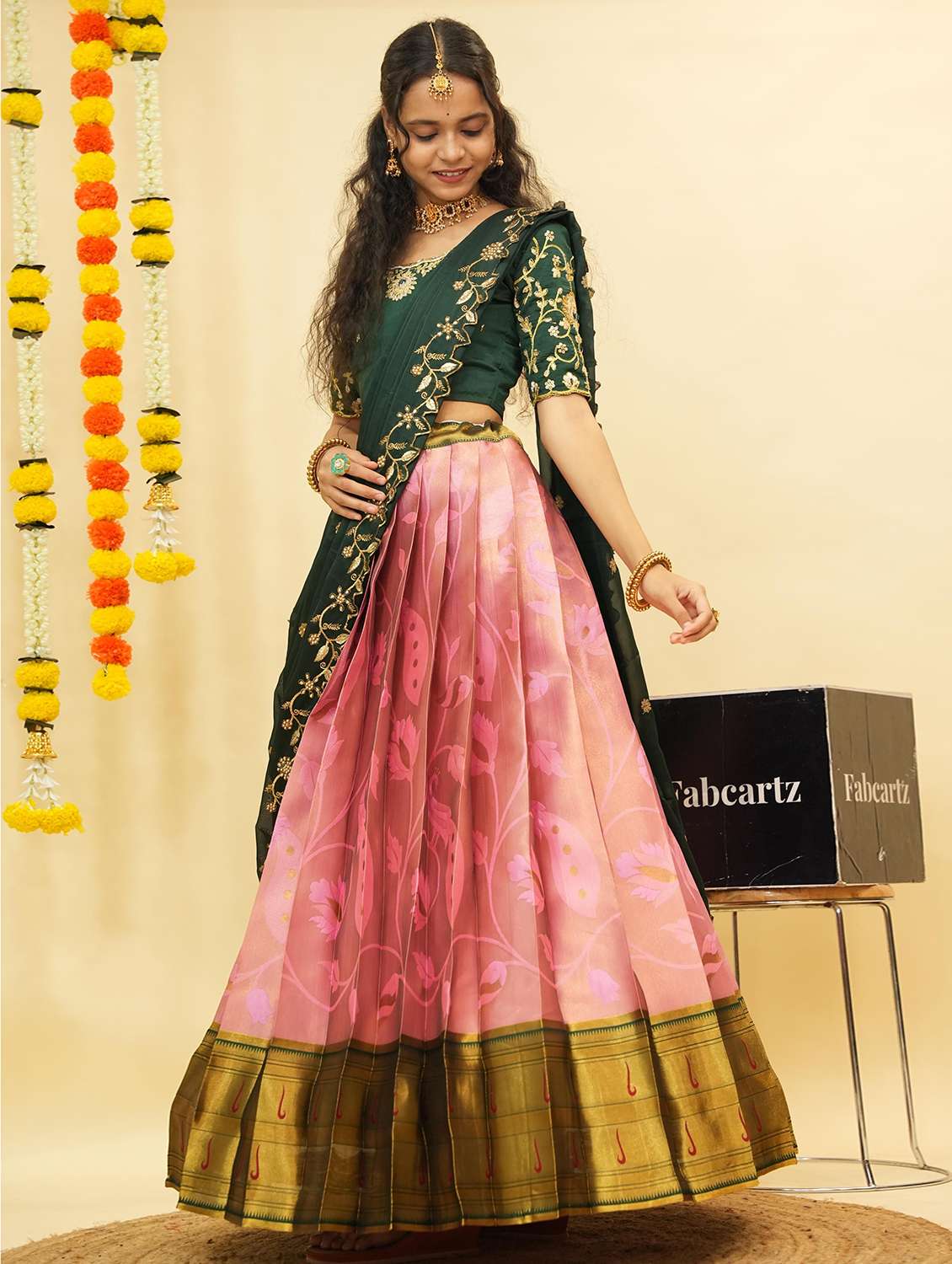 women self design south indian style unstitched lehenga choli - 22240805 -  Standard Image - 1