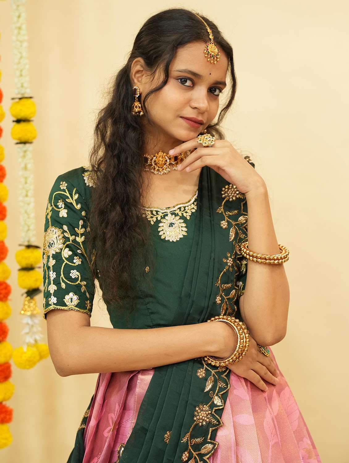 women self design south indian style unstitched lehenga choli - 22240805 -  Standard Image - 4