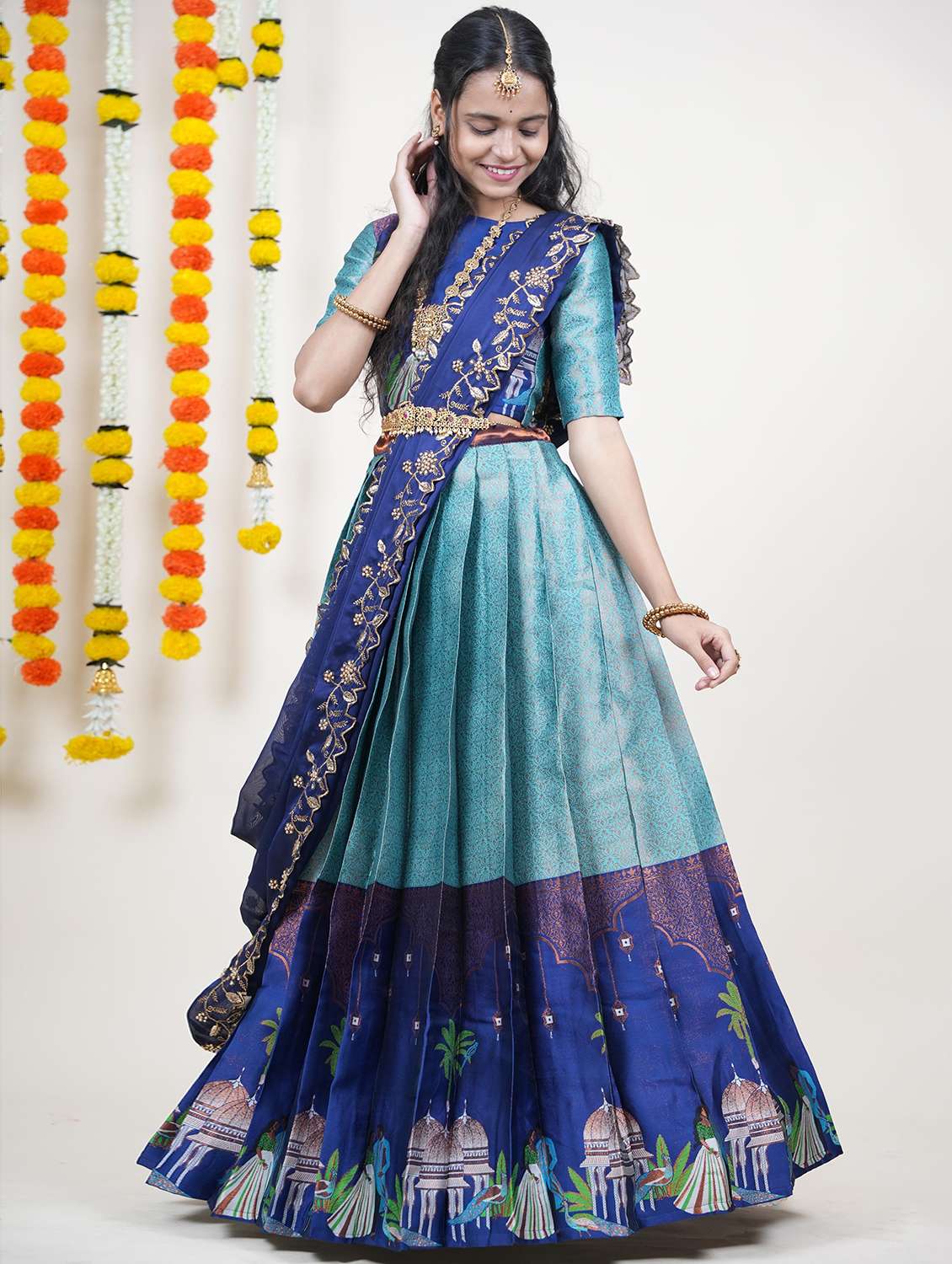 women self design south indian style unstitched lehenga choli - 22240807 -  Standard Image - 1