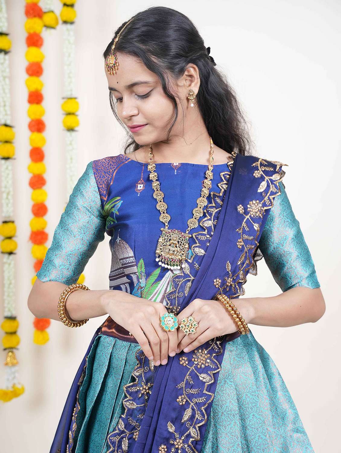 women self design south indian style unstitched lehenga choli - 22240807 -  Standard Image - 4