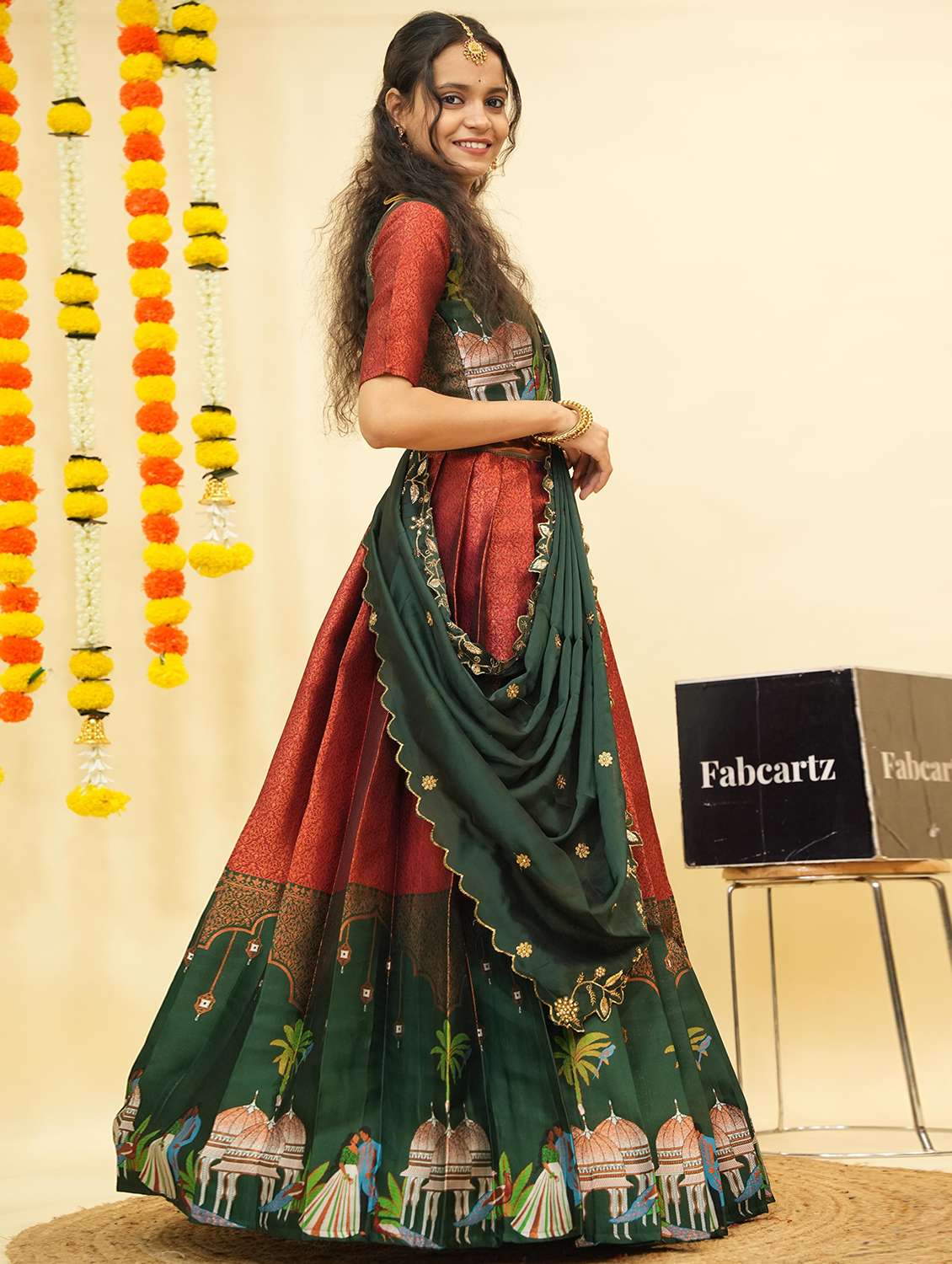 women self design south indian style unstitched lehenga choli - 22240809 -  Standard Image - 4