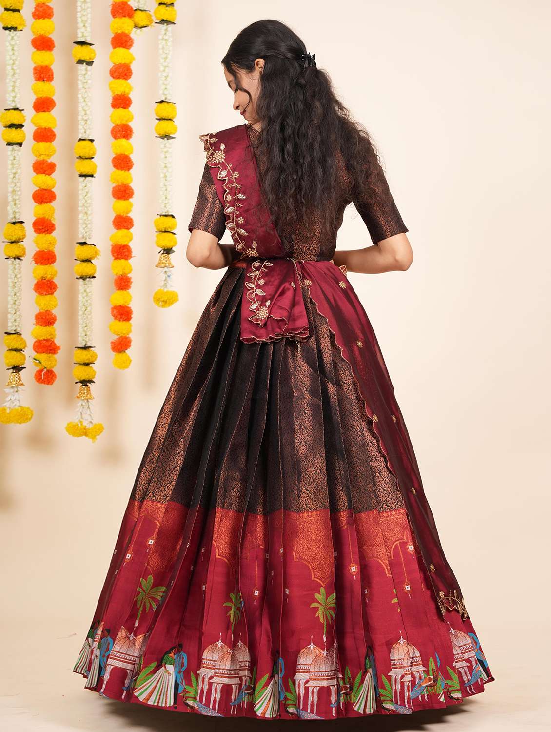 women self design south indian style unstitched lehenga choli - 22240810 -  Standard Image - 1