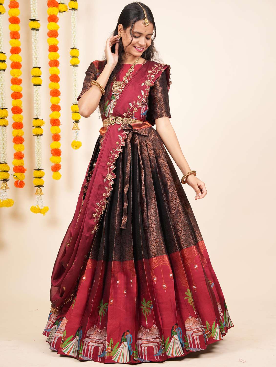women self design south indian style unstitched lehenga choli - 22240811 -  Standard Image - 1