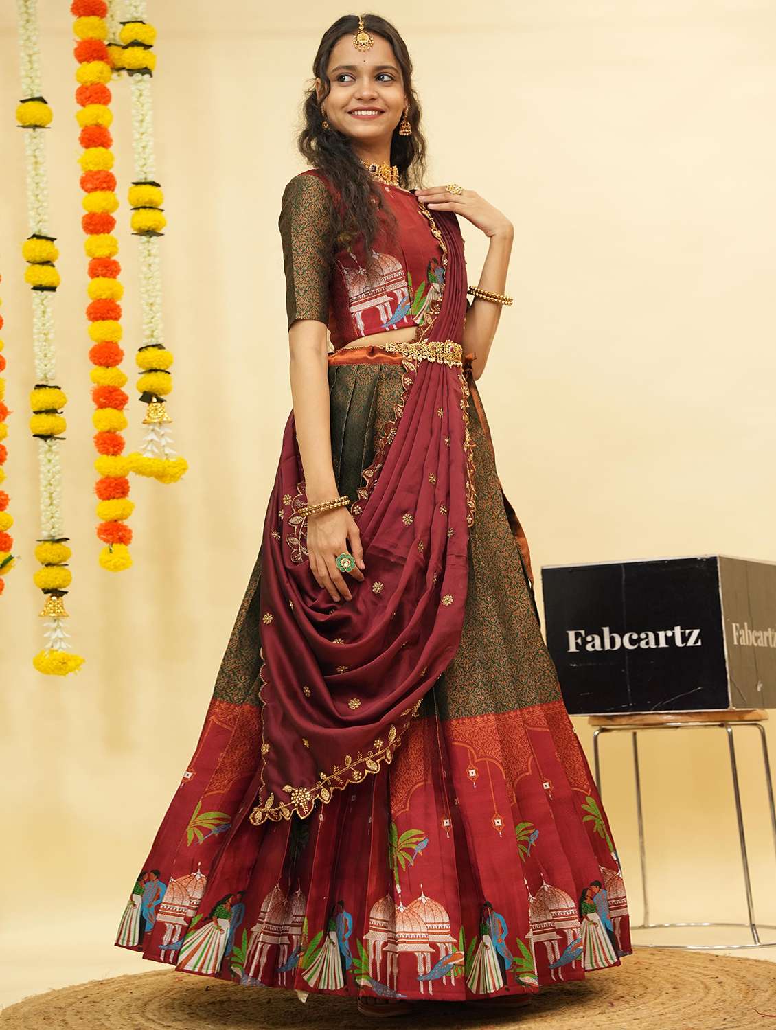 women self design south indian style unstitched lehenga choli - 22240813 -  Standard Image - 4