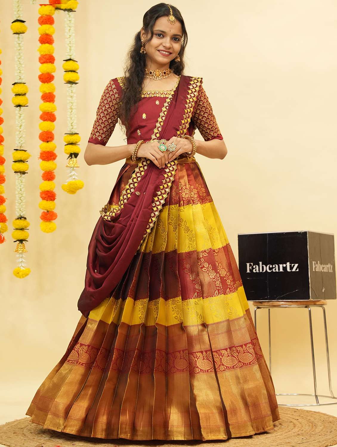 women self design south indian style unstitched lehenga choli - 22240816 -  Standard Image - 1