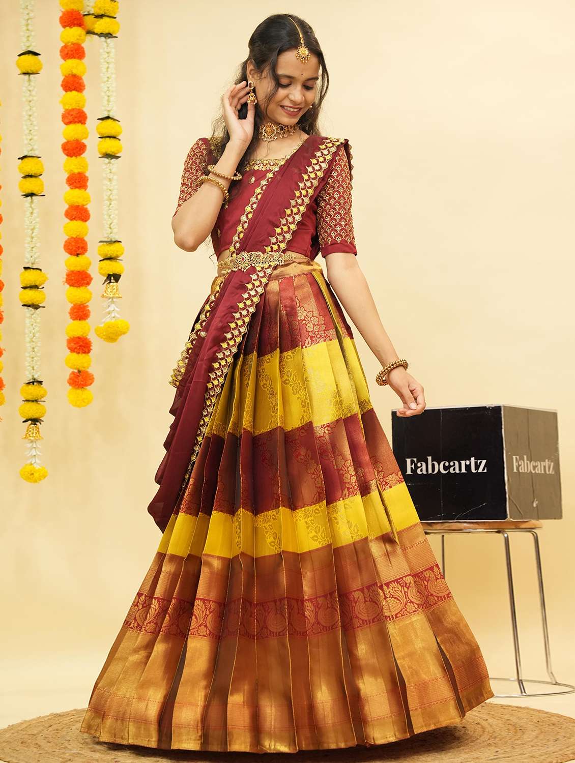 women self design south indian style unstitched lehenga choli - 22240816 -  Standard Image - 4