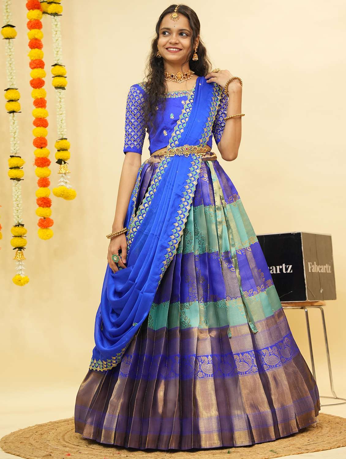 women self design south indian style unstitched lehenga choli - 22240818 -  Standard Image - 1