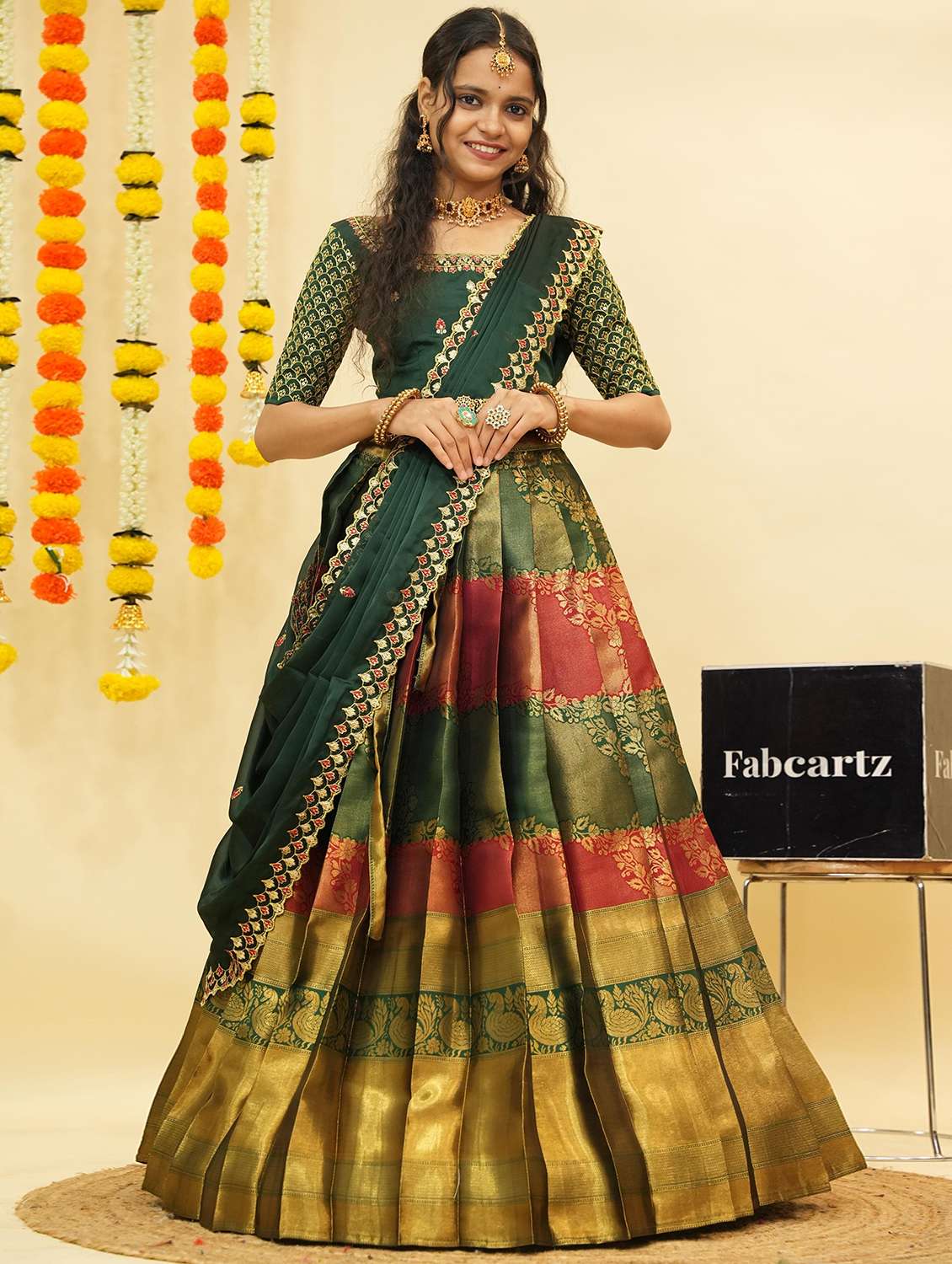 women self design south indian style unstitched lehenga choli - 22240820 -  Standard Image - 1