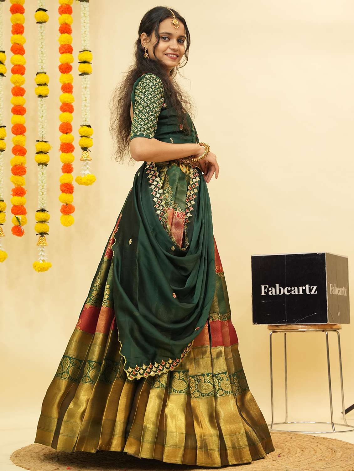 women self design south indian style unstitched lehenga choli - 22240820 -  Standard Image - 4