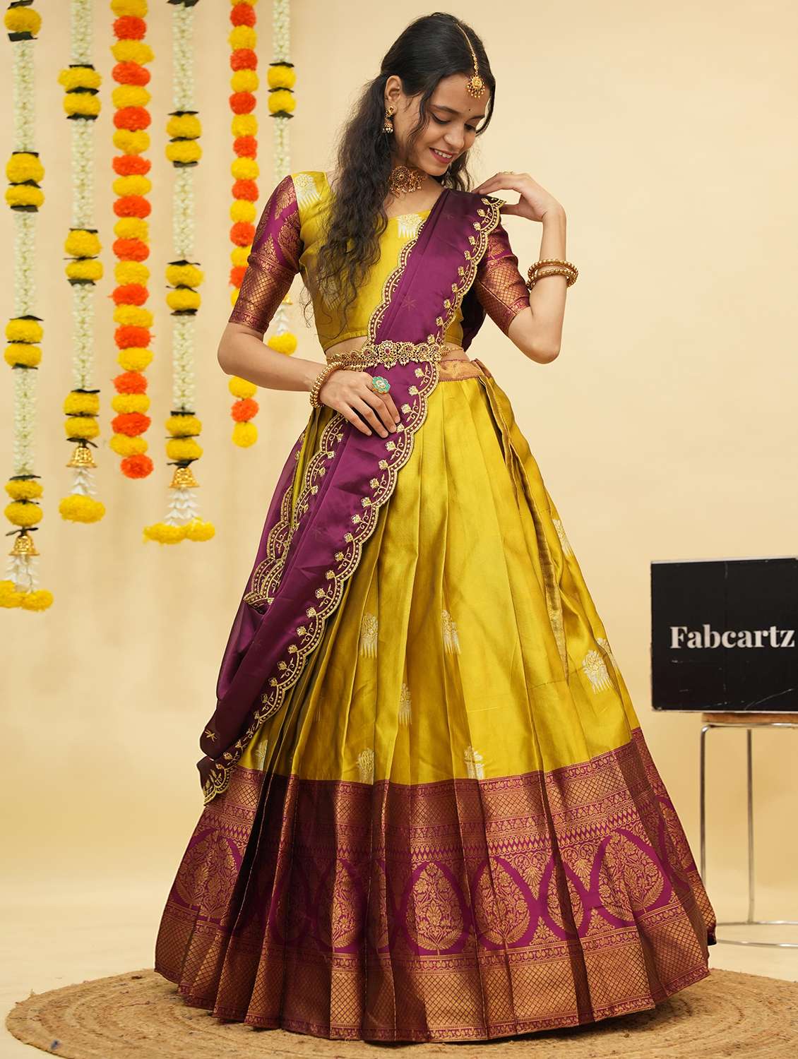 women self design south indian style unstitched lehenga choli - 22240827 -  Standard Image - 1