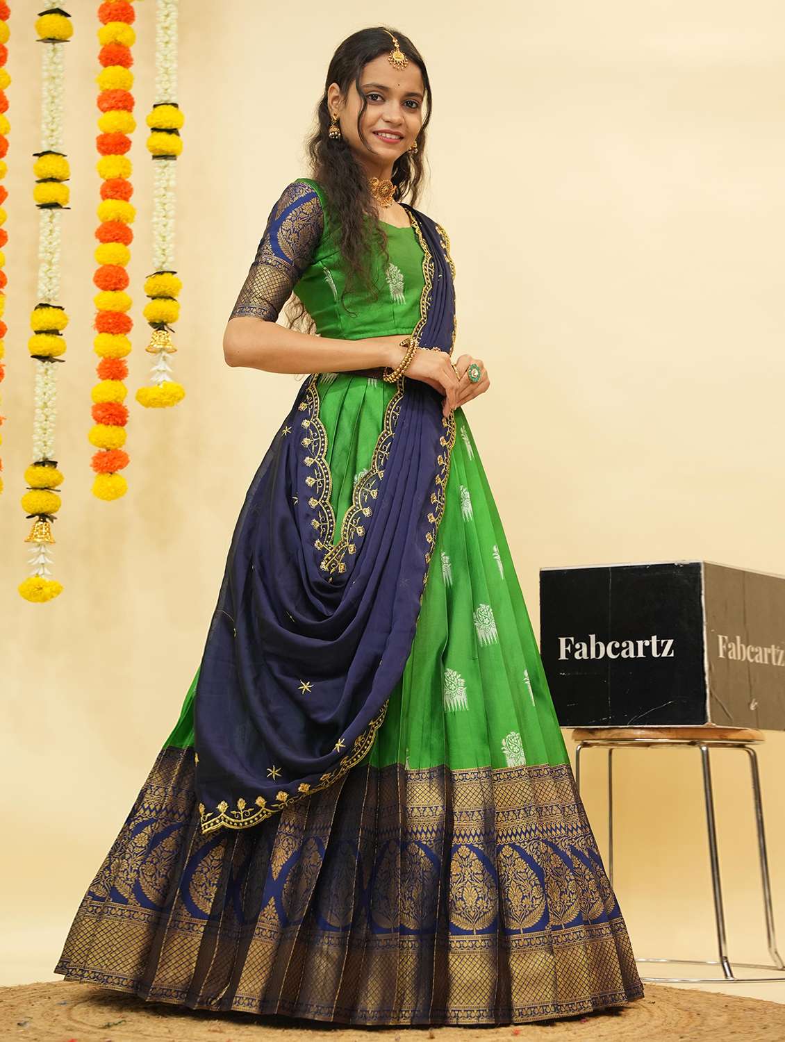 women self design south indian style unstitched lehenga choli - 22240828 -  Standard Image - 4